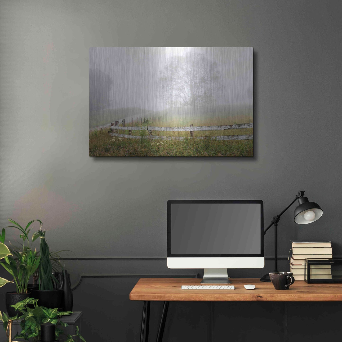 Luxe Metal Art 'Foggy Rural Scene' by David Hammond, Metal Wall Art,36x24