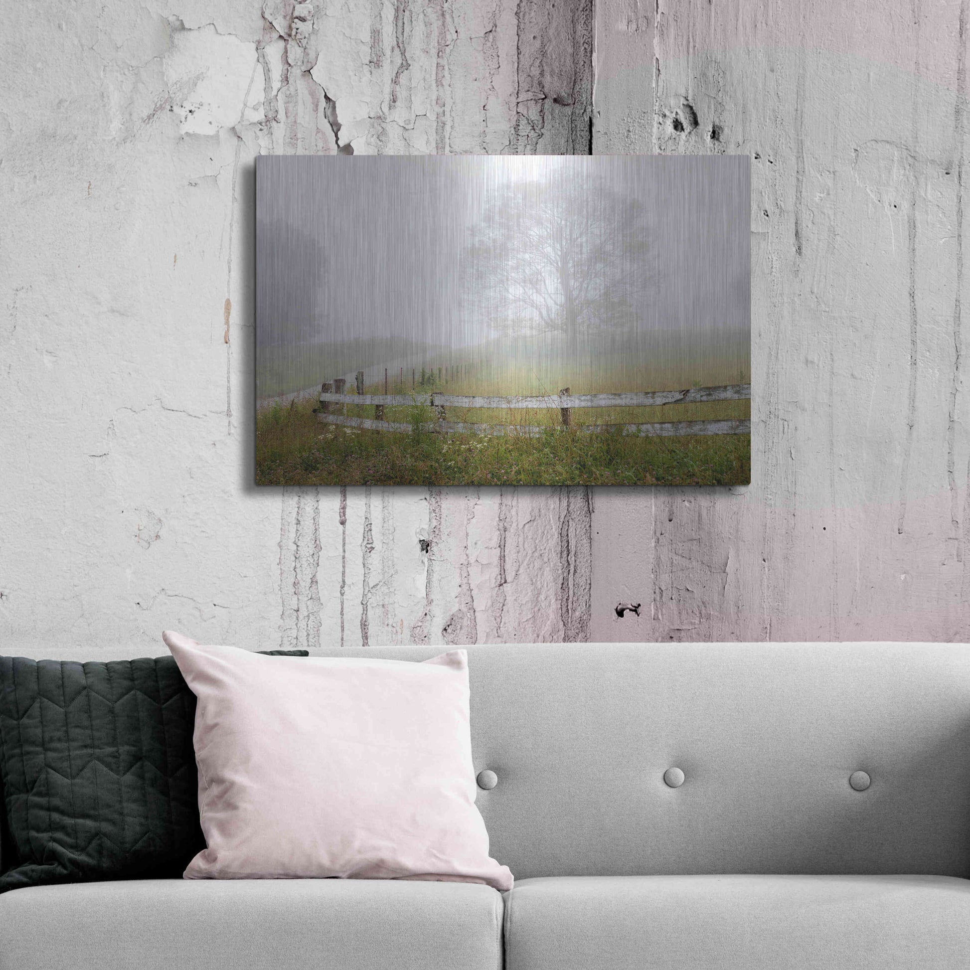 Luxe Metal Art 'Foggy Rural Scene' by David Hammond, Metal Wall Art,36x24