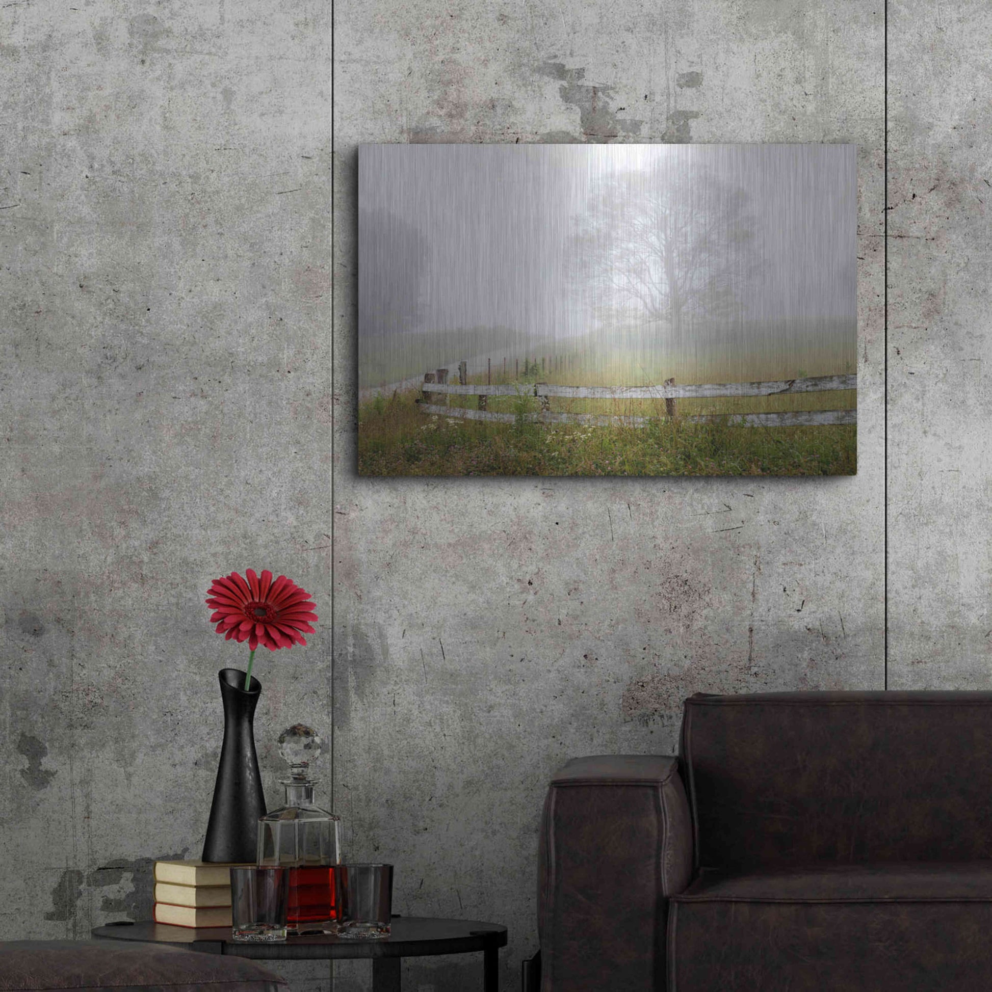 Luxe Metal Art 'Foggy Rural Scene' by David Hammond, Metal Wall Art,36x24