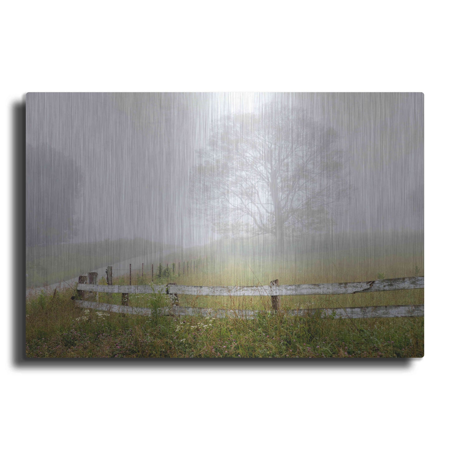 Luxe Metal Art 'Foggy Rural Scene' by David Hammond, Metal Wall Art