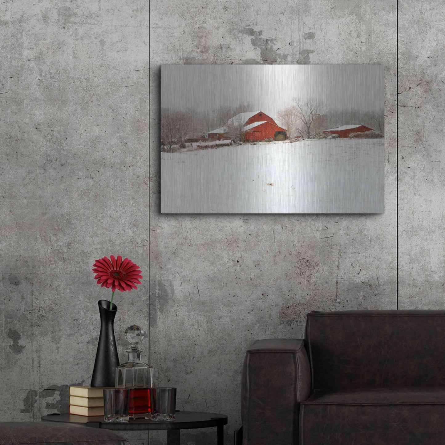 Luxe Metal Art 'Union Co. Barn & Snow' by David Hammond, Metal Wall Art,36x24