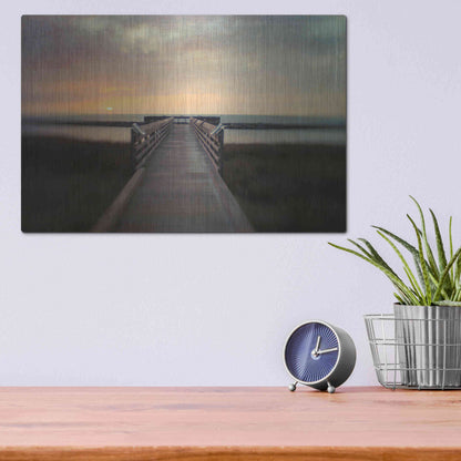 Luxe Metal Art 'Sunset Pier' by Dawn D Hanna, Metal Wall Art,16x12