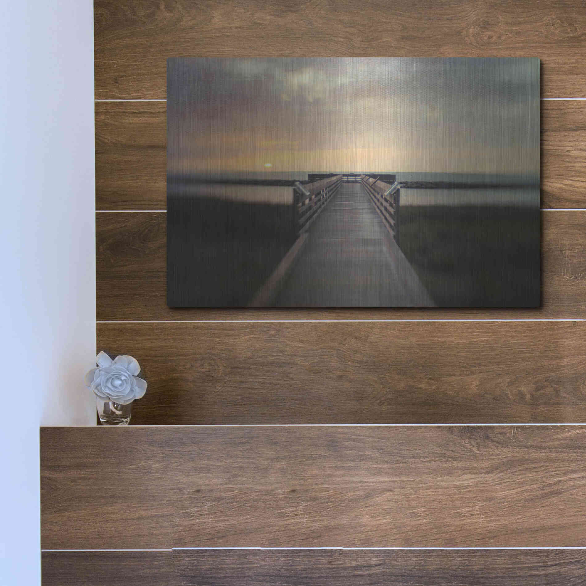 Luxe Metal Art 'Sunset Pier' by Dawn D Hanna, Metal Wall Art,16x12