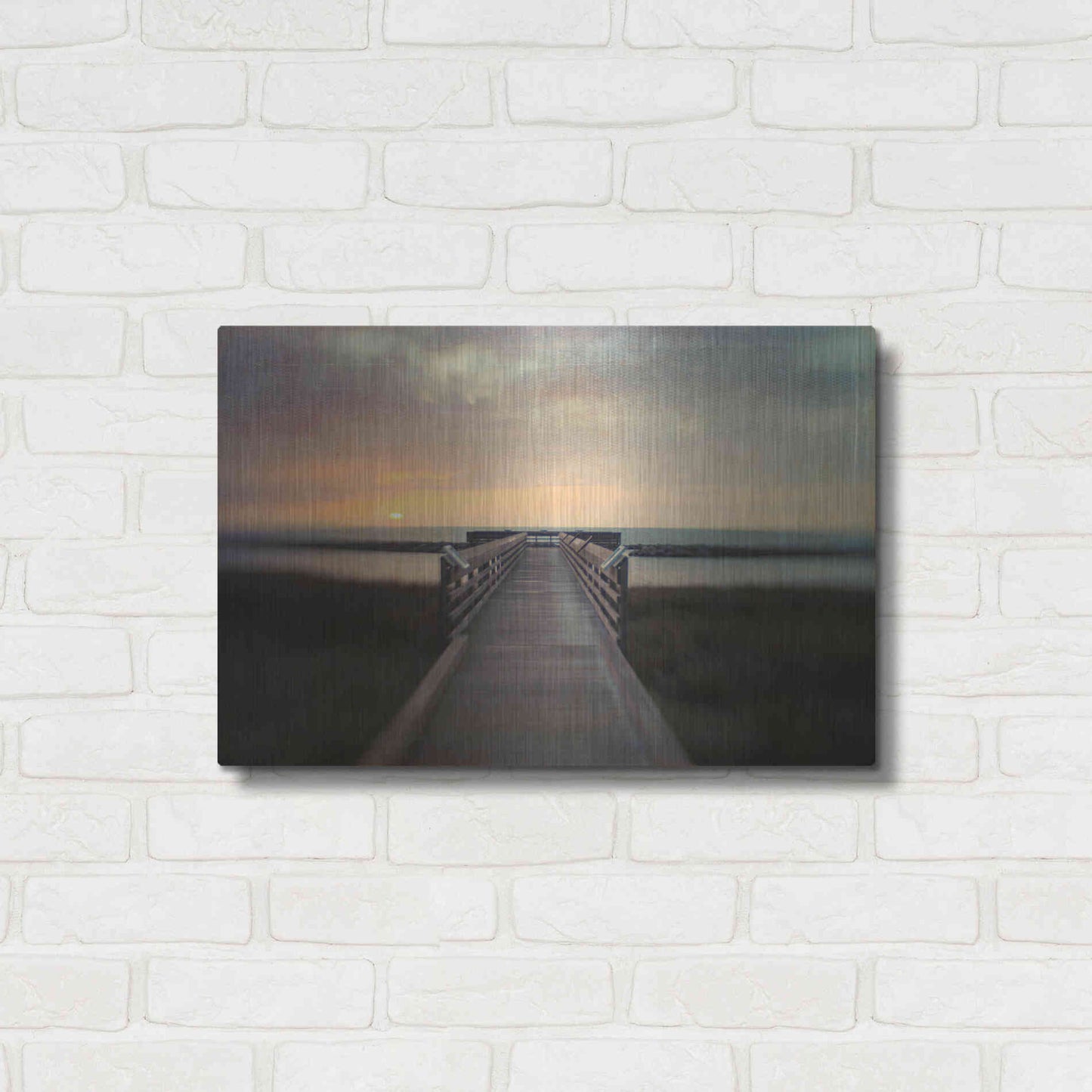 Luxe Metal Art 'Sunset Pier' by Dawn D Hanna, Metal Wall Art,24x16