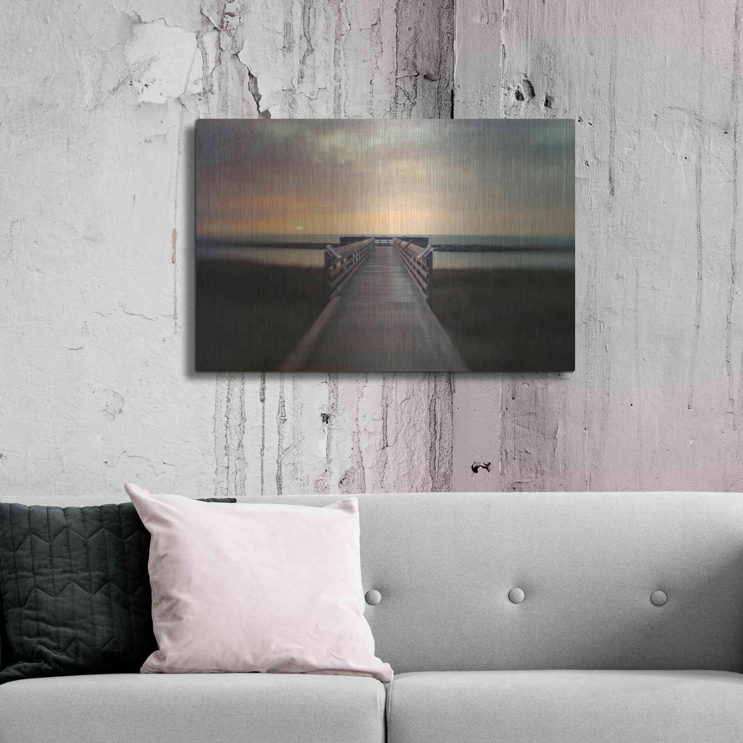 Luxe Metal Art 'Sunset Pier' by Dawn D Hanna, Metal Wall Art,36x24