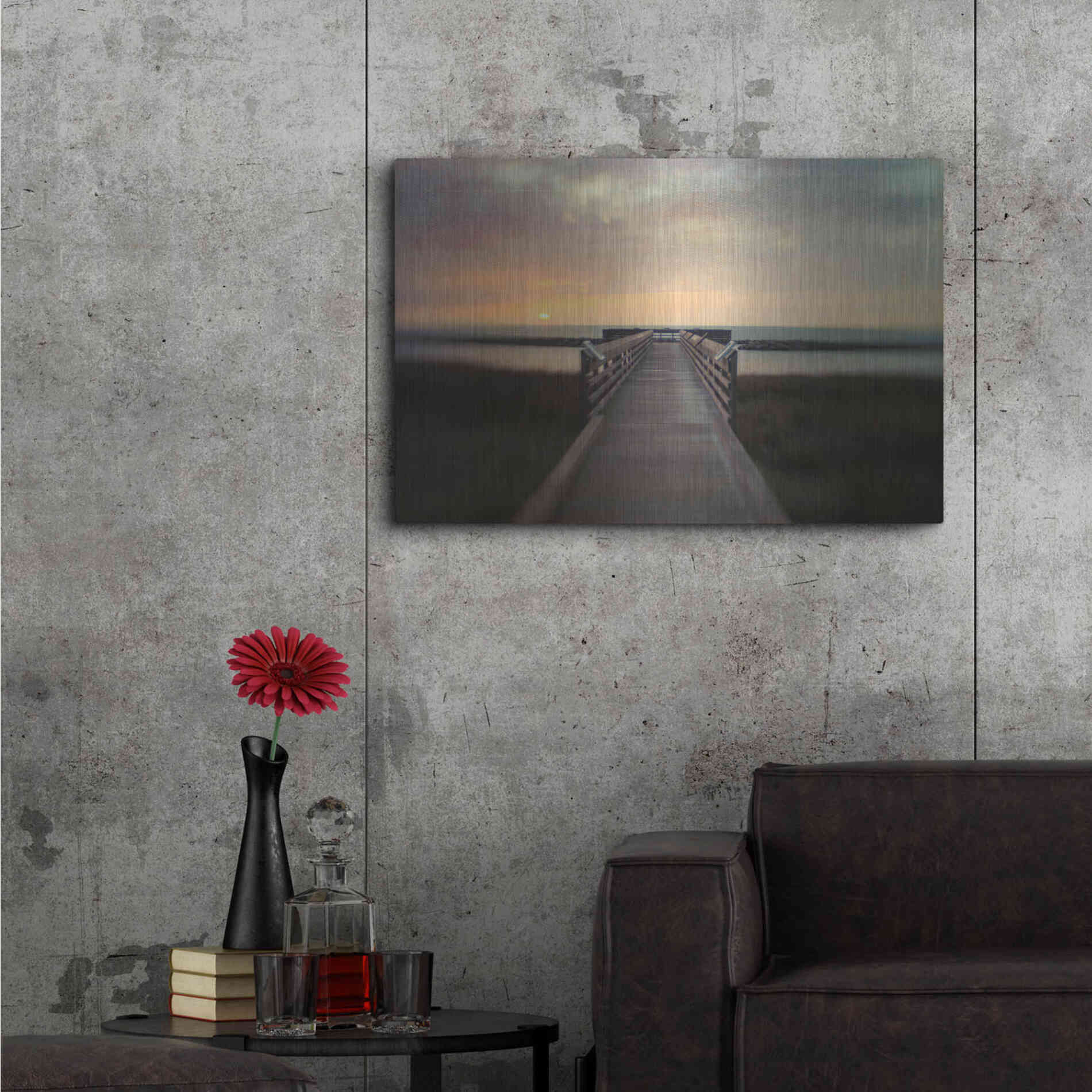 Luxe Metal Art 'Sunset Pier' by Dawn D Hanna, Metal Wall Art,36x24