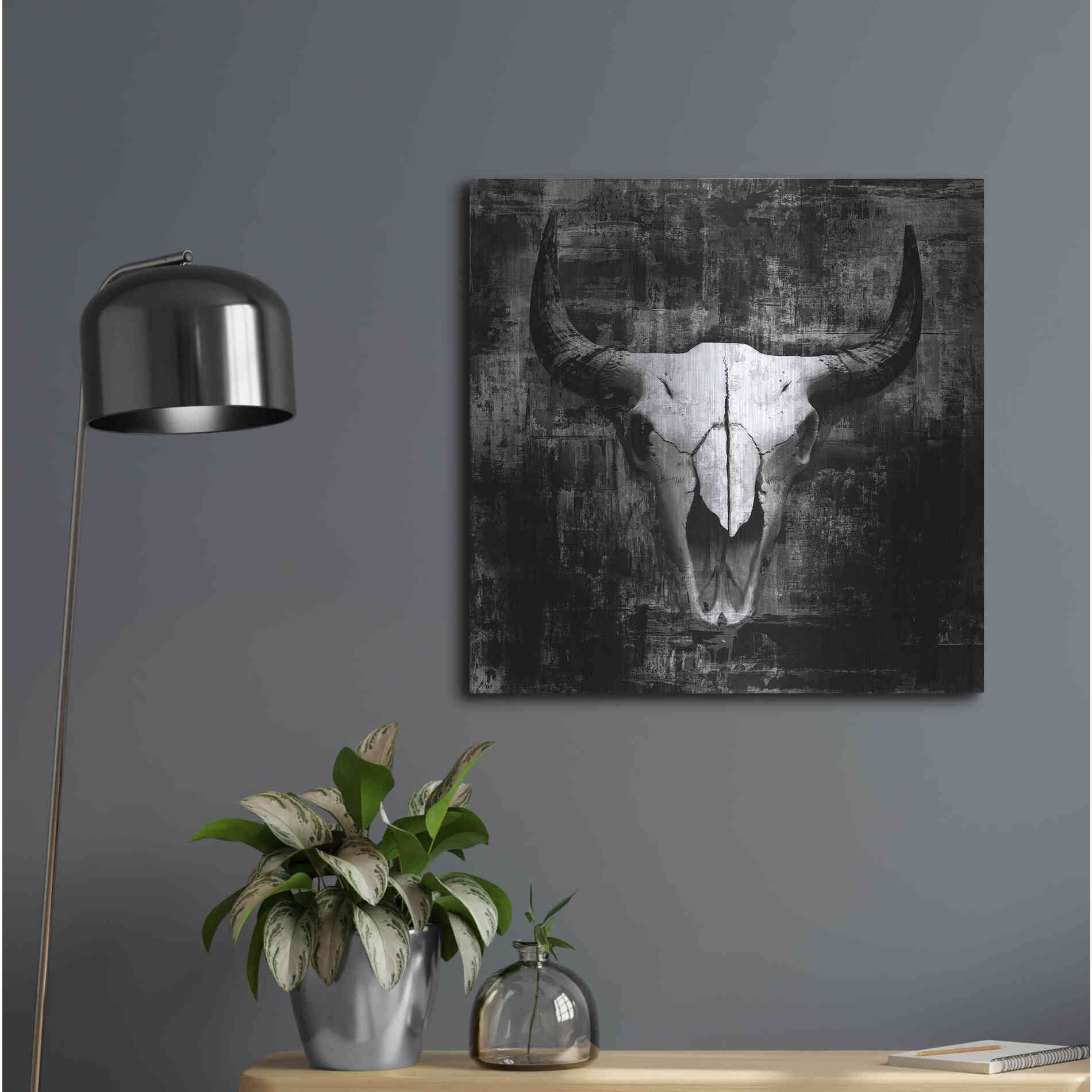 Luxe Metal Art 'Black Cowskull' by GraphINC, Metal Wall Art,24x24