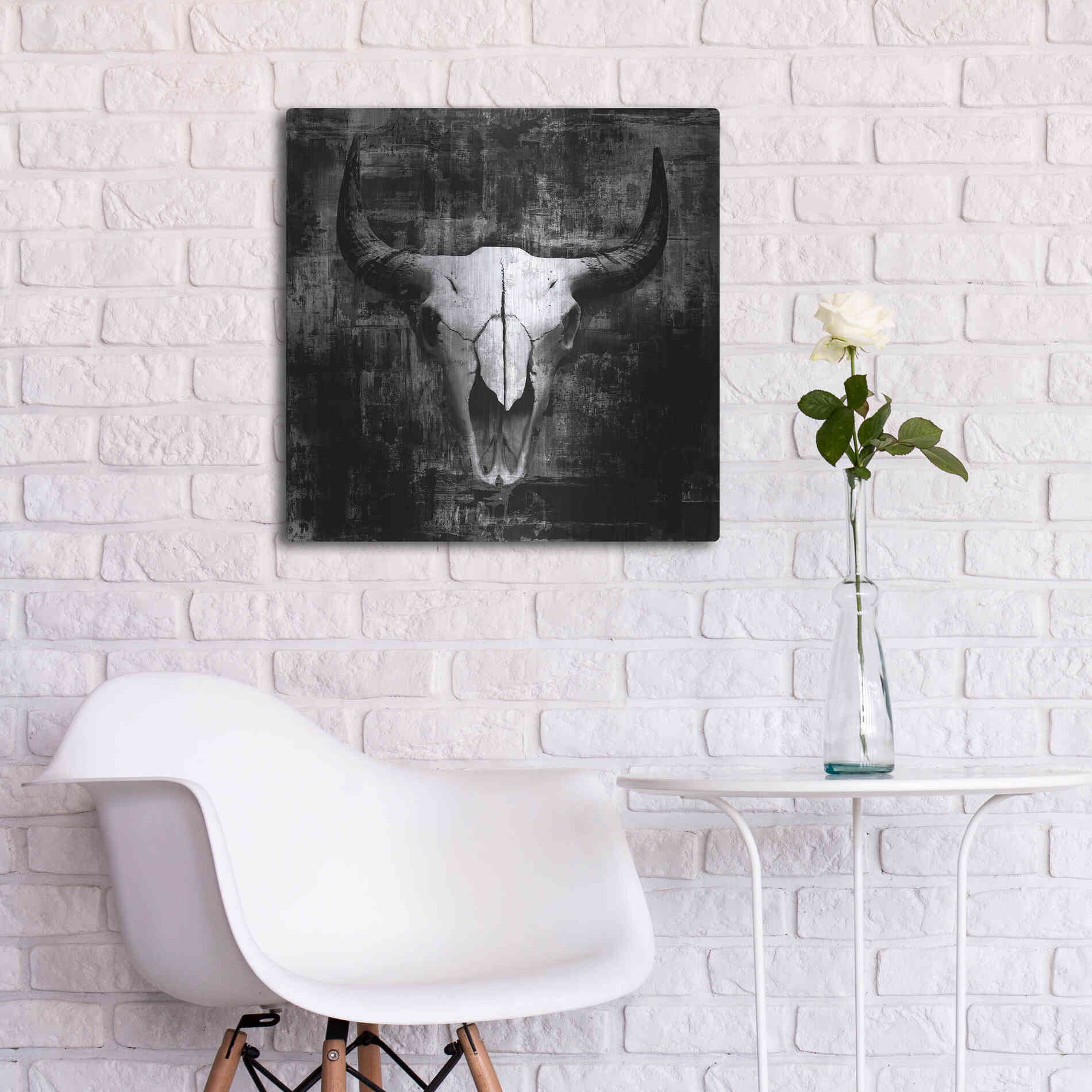 Luxe Metal Art 'Black Cowskull' by GraphINC, Metal Wall Art,24x24