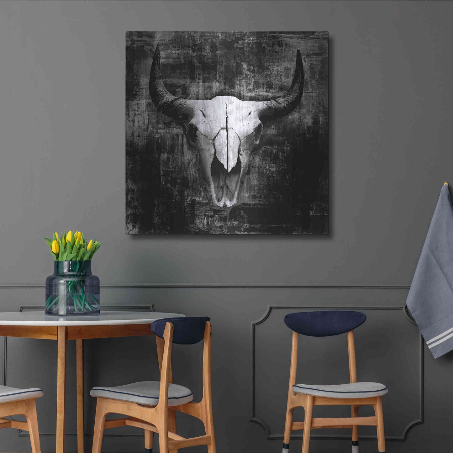 Luxe Metal Art 'Black Cowskull' by GraphINC, Metal Wall Art,36x36