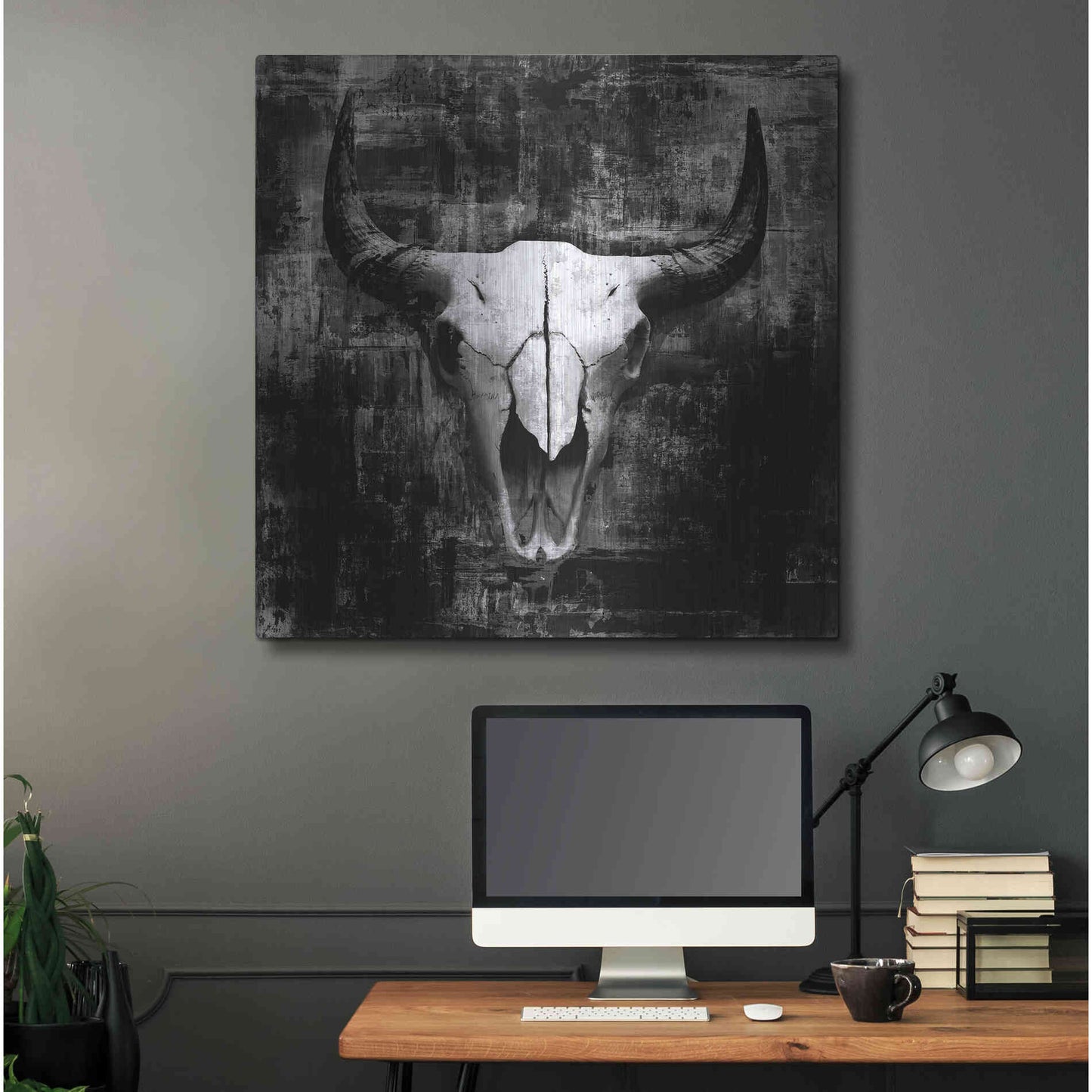 Luxe Metal Art 'Black Cowskull' by GraphINC, Metal Wall Art,36x36