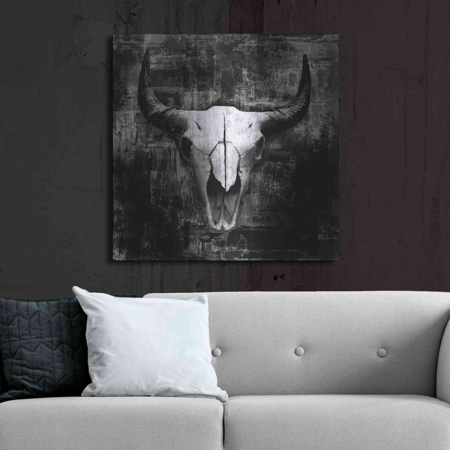 Luxe Metal Art 'Black Cowskull' by GraphINC, Metal Wall Art,36x36