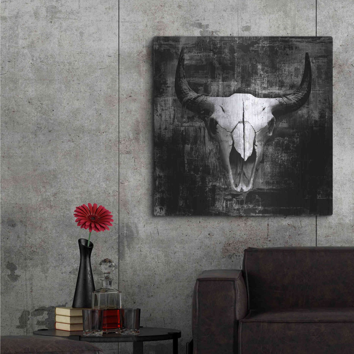 Luxe Metal Art 'Black Cowskull' by GraphINC, Metal Wall Art,36x36