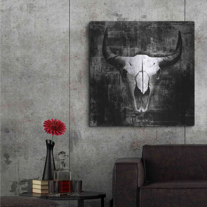 Luxe Metal Art 'Black Cowskull' by GraphINC, Metal Wall Art,36x36