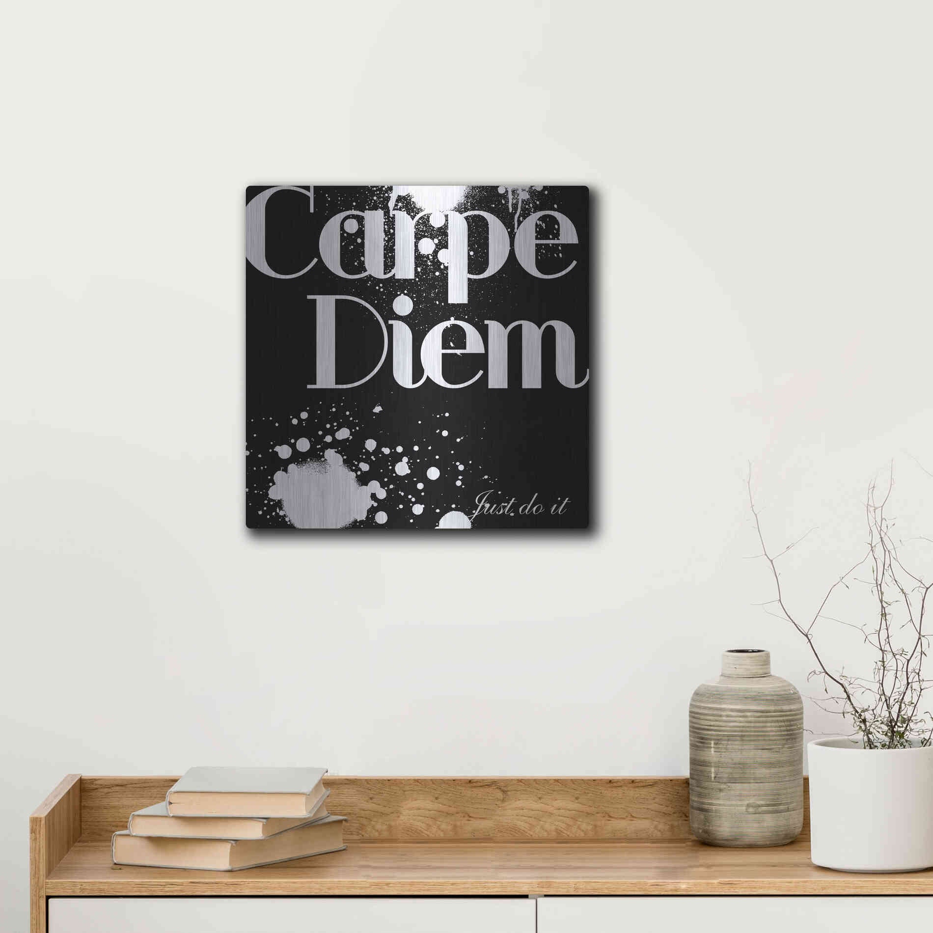 Luxe Metal Art 'Carpe Diem' by GraphINC, Metal Wall Art,12x12