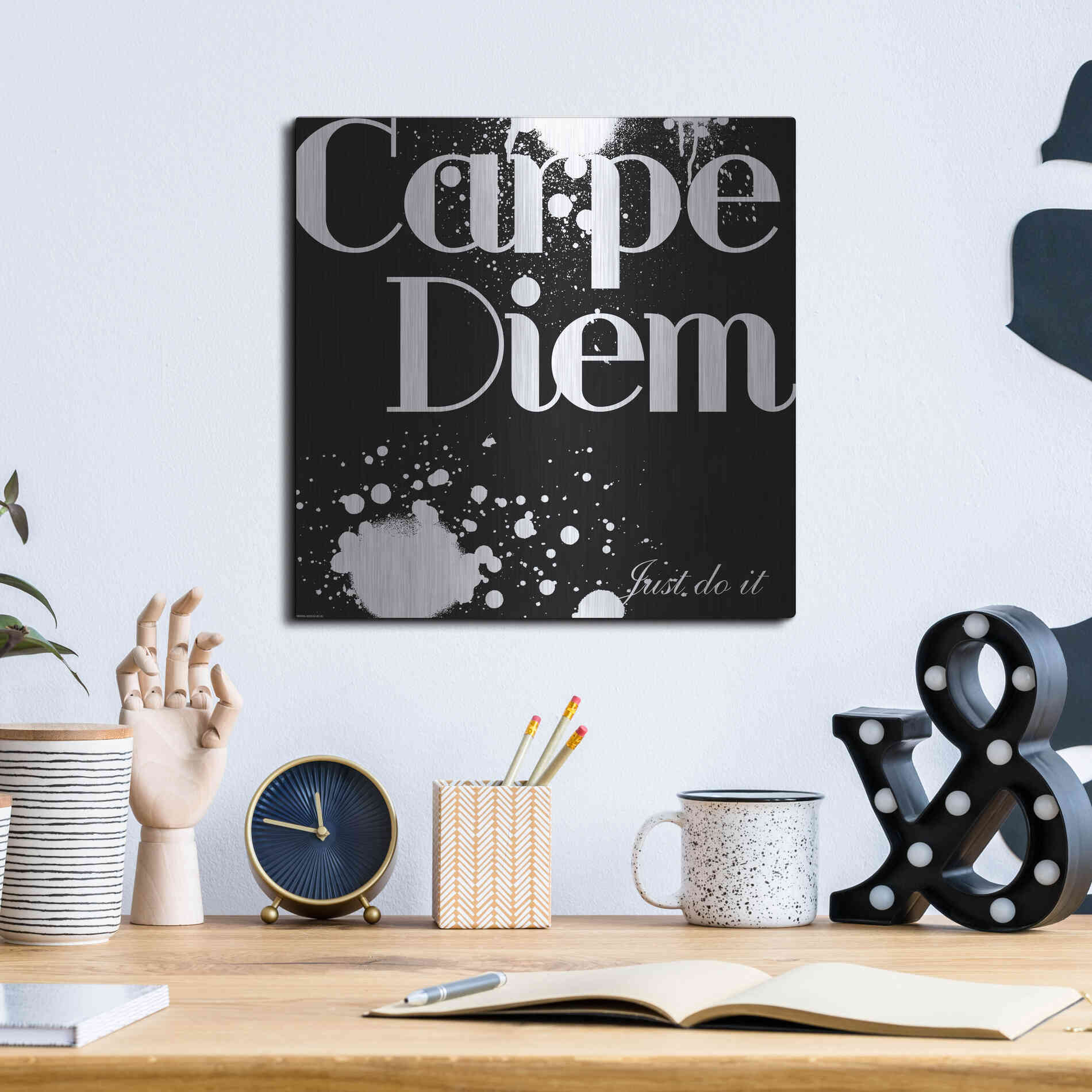 Luxe Metal Art 'Carpe Diem' by GraphINC, Metal Wall Art,12x12