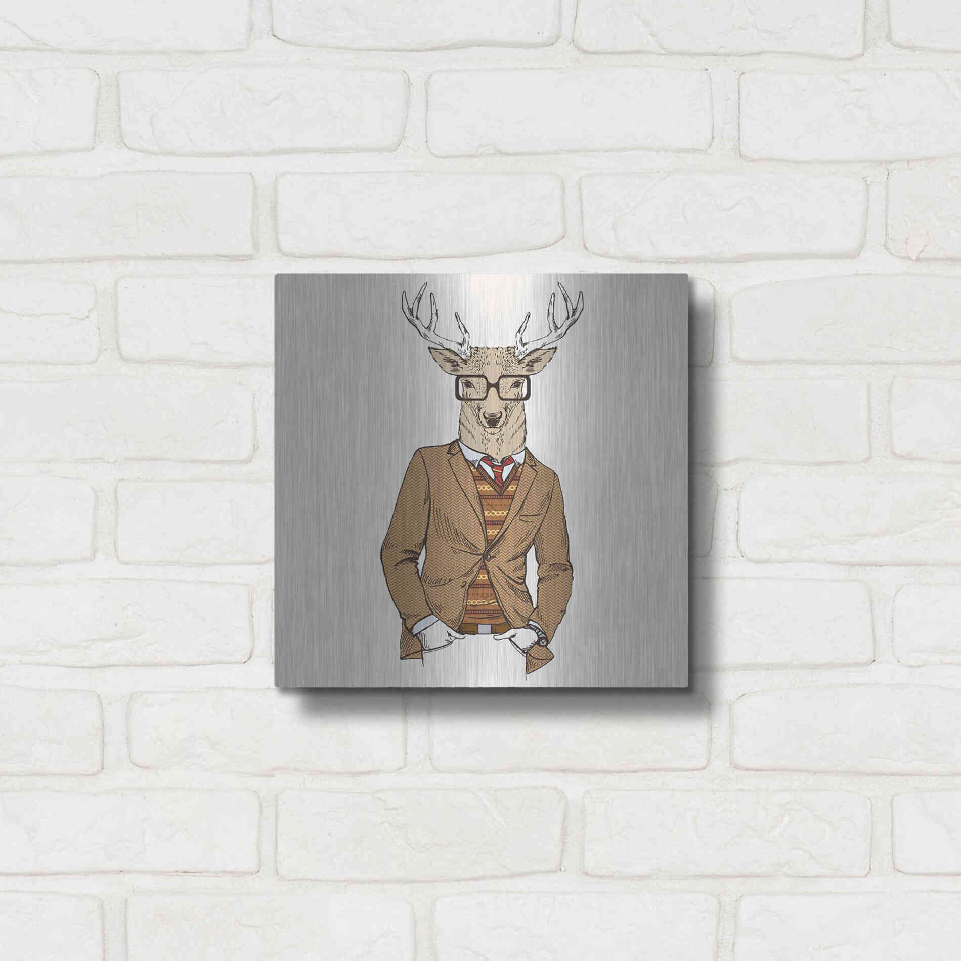 Luxe Metal Art 'Deer-man 1' by GraphINC, Metal Wall Art,12x12