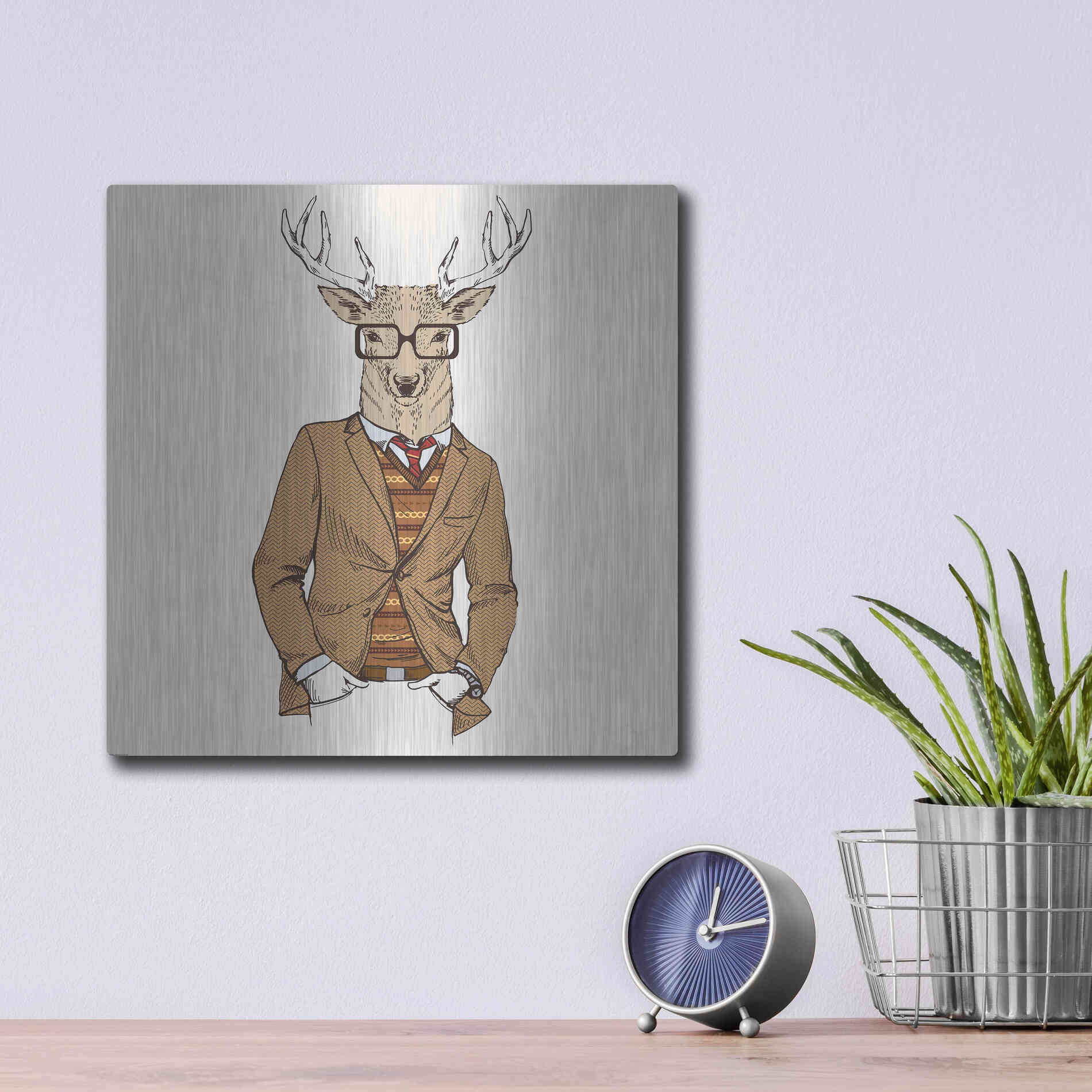 Luxe Metal Art 'Deer-man 1' by GraphINC, Metal Wall Art,12x12