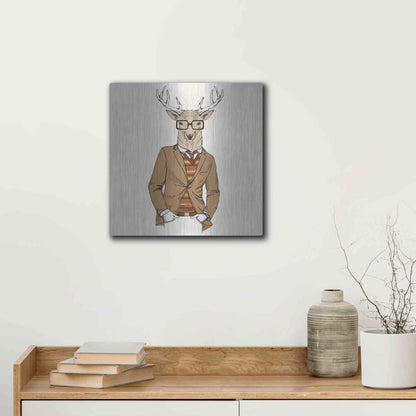 Luxe Metal Art 'Deer-man 1' by GraphINC, Metal Wall Art,12x12