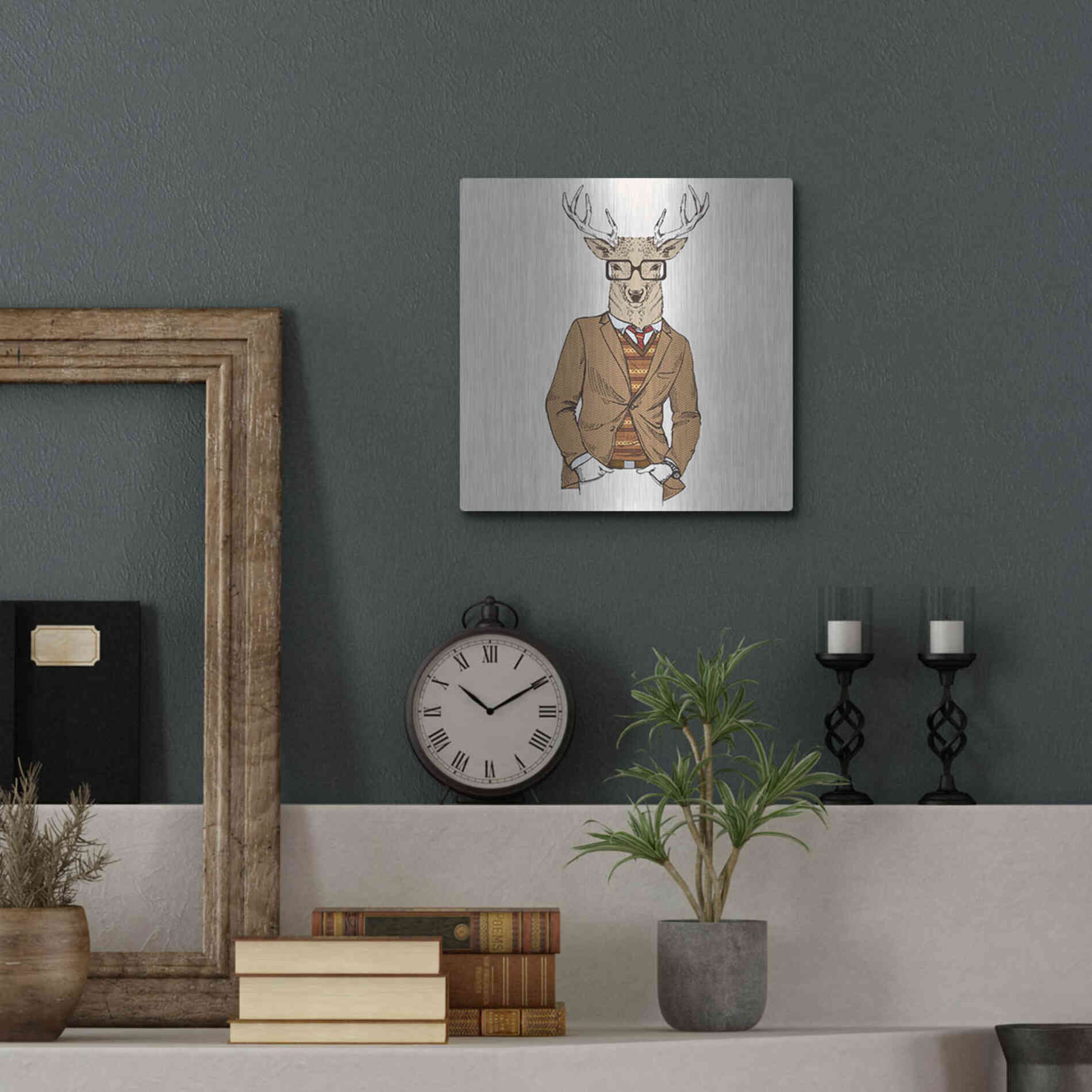 Luxe Metal Art 'Deer-man 1' by GraphINC, Metal Wall Art,12x12