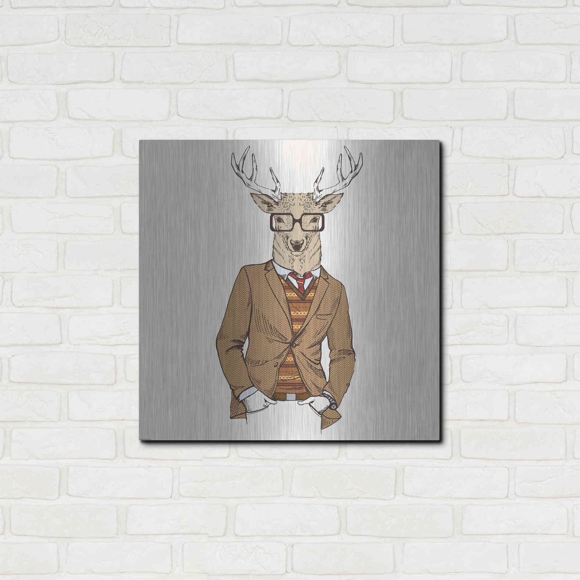 Luxe Metal Art 'Deer-man 1' by GraphINC, Metal Wall Art,24x24