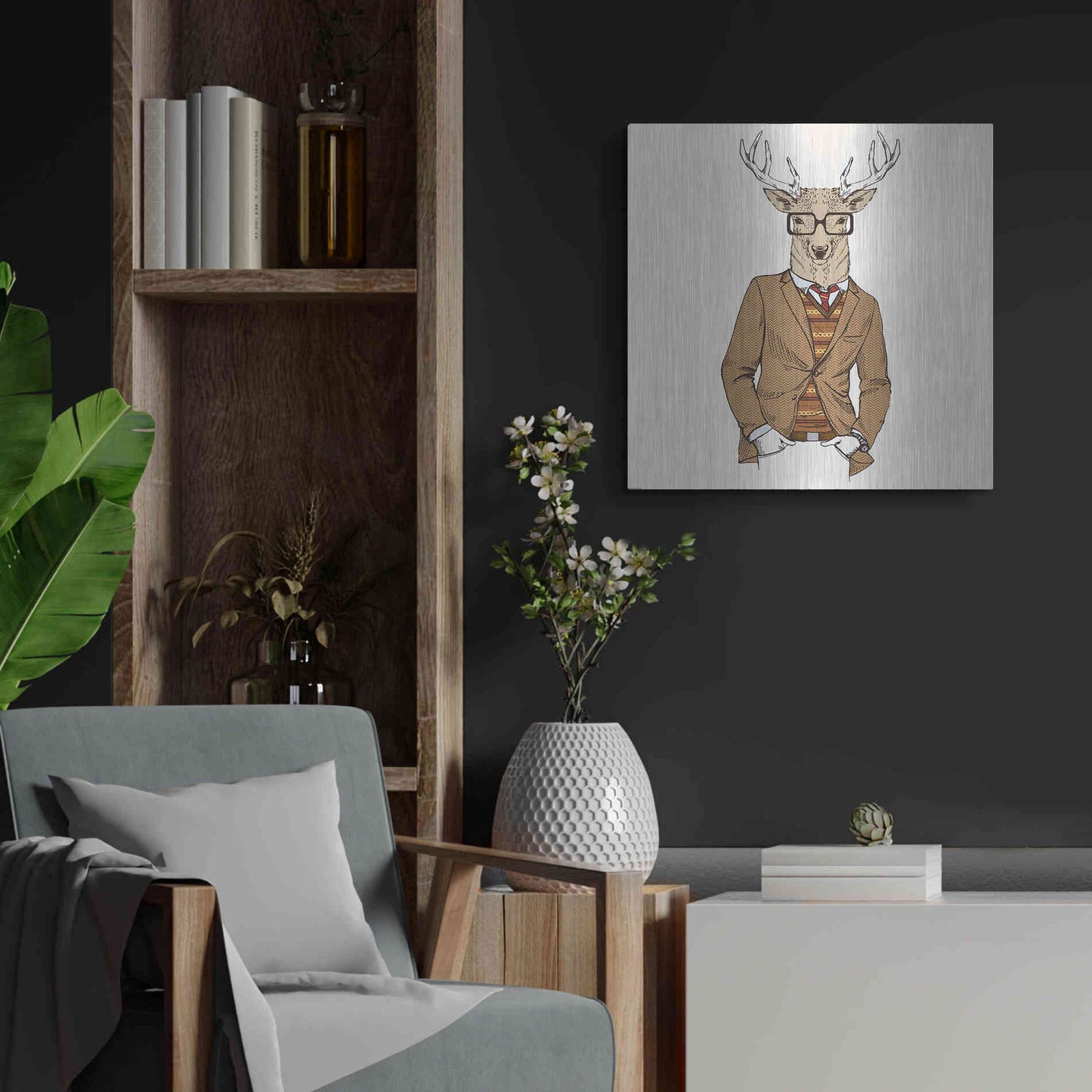 Luxe Metal Art 'Deer-man 1' by GraphINC, Metal Wall Art,24x24