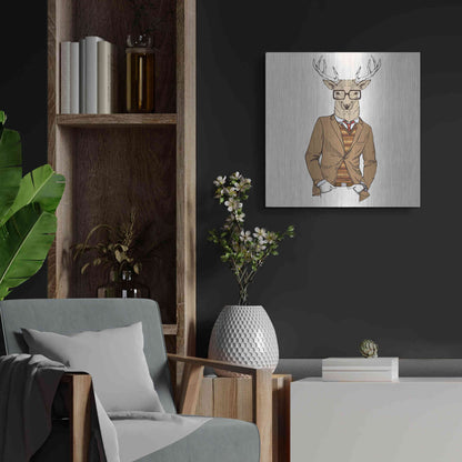 Luxe Metal Art 'Deer-man 1' by GraphINC, Metal Wall Art,24x24