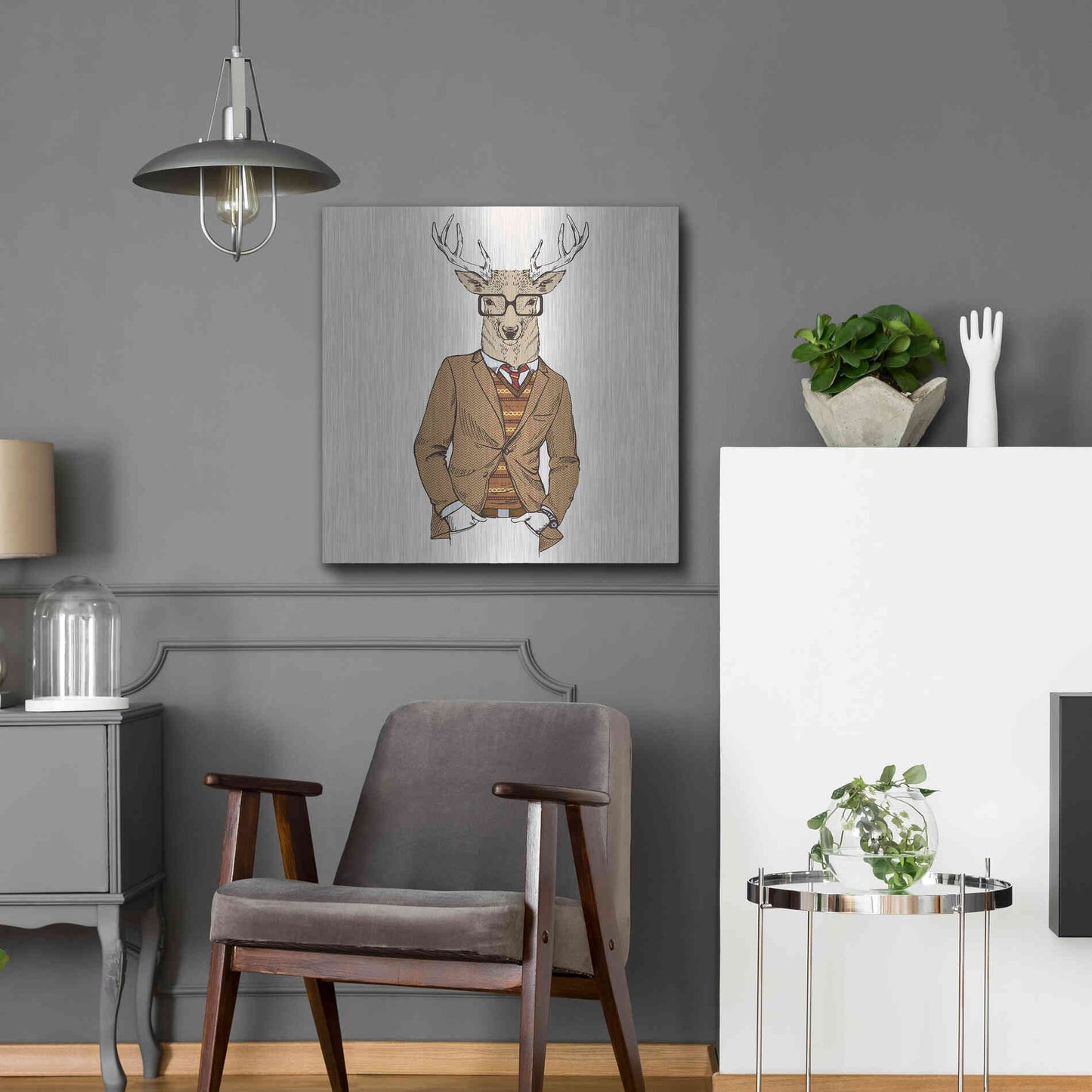 Luxe Metal Art 'Deer-man 1' by GraphINC, Metal Wall Art,24x24