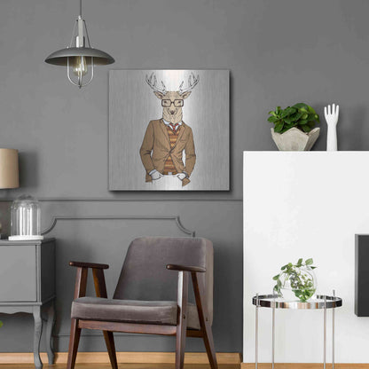 Luxe Metal Art 'Deer-man 1' by GraphINC, Metal Wall Art,24x24