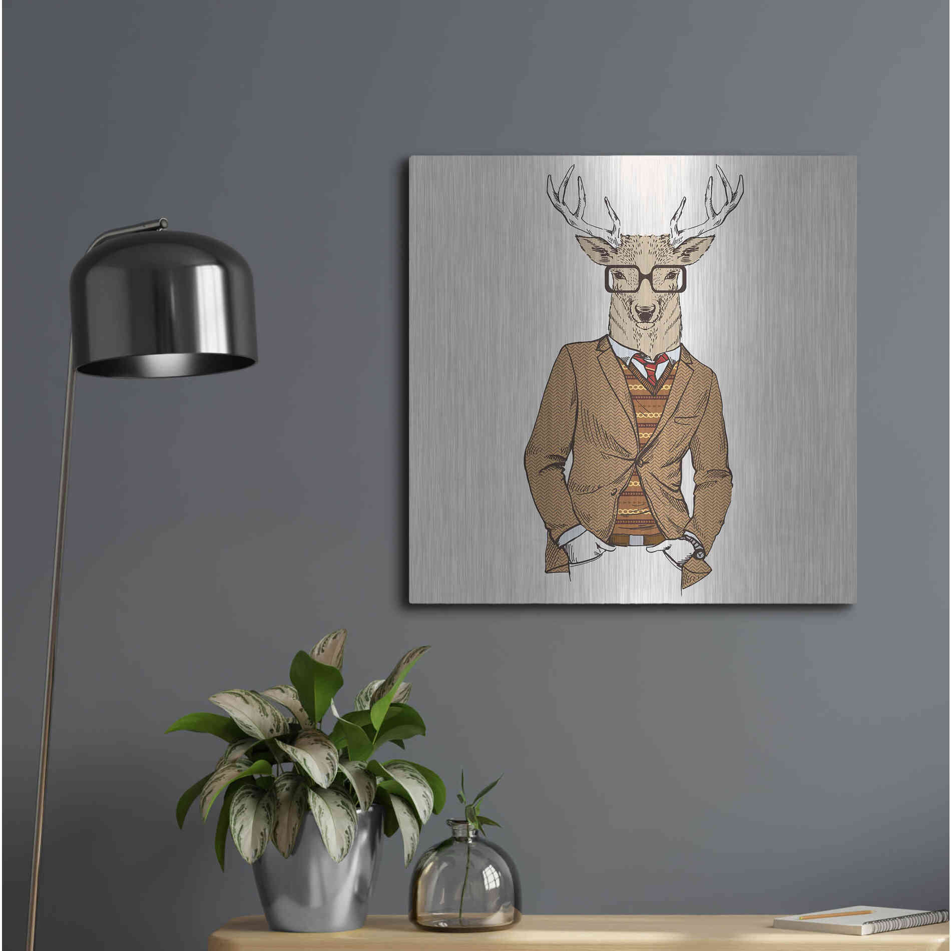 Luxe Metal Art 'Deer-man 1' by GraphINC, Metal Wall Art,24x24