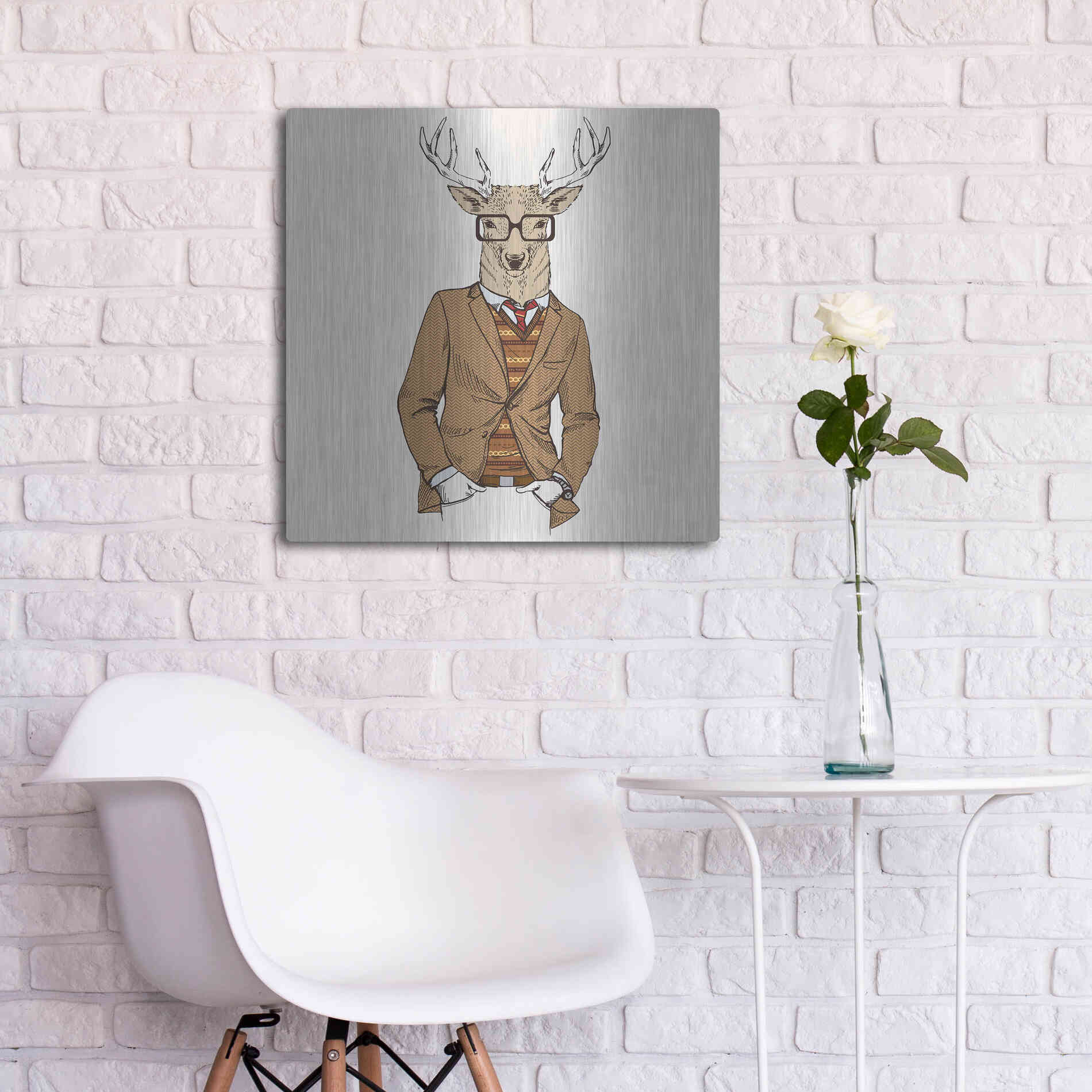 Luxe Metal Art 'Deer-man 1' by GraphINC, Metal Wall Art,24x24