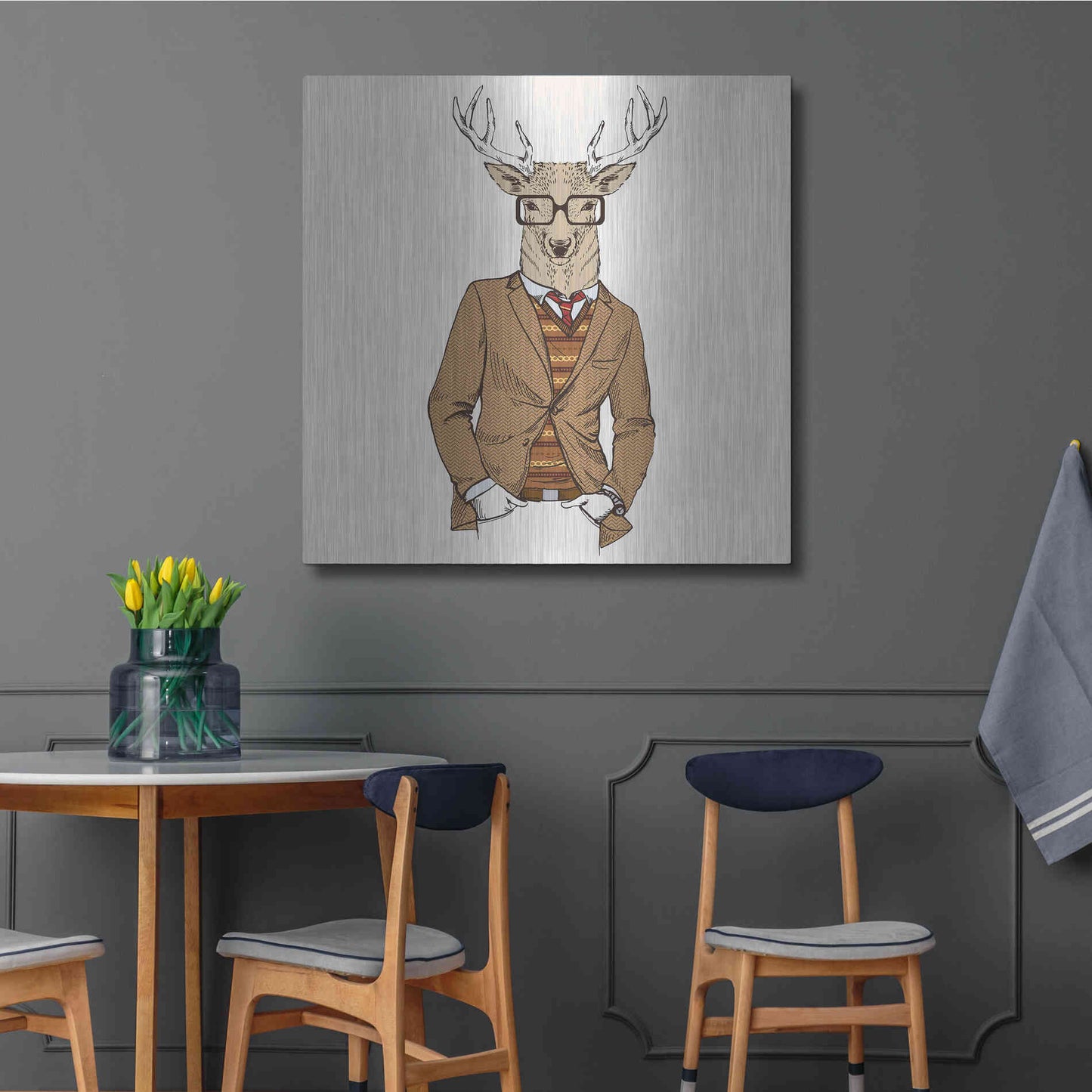 Luxe Metal Art 'Deer-man 1' by GraphINC, Metal Wall Art,36x36