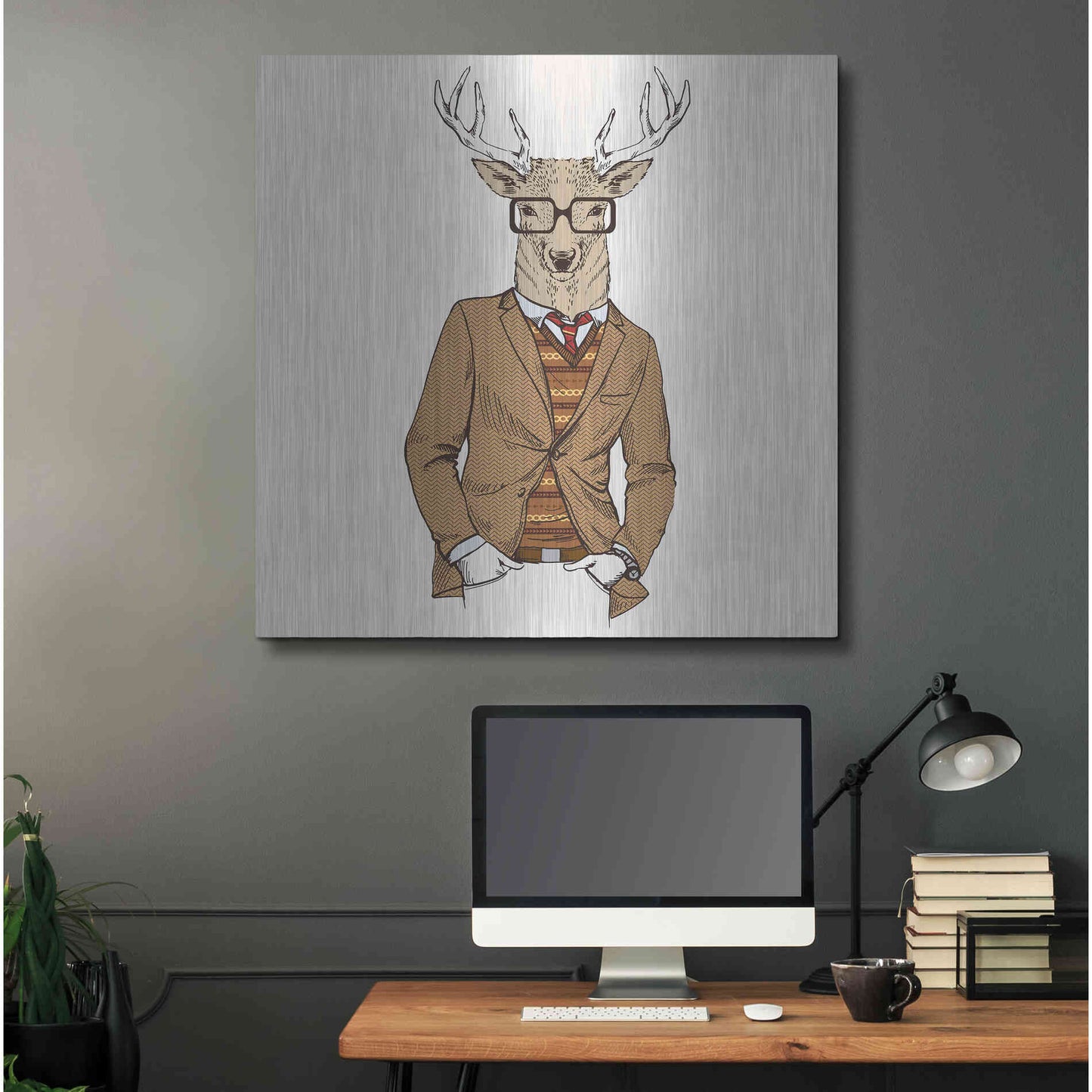 Luxe Metal Art 'Deer-man 1' by GraphINC, Metal Wall Art,36x36