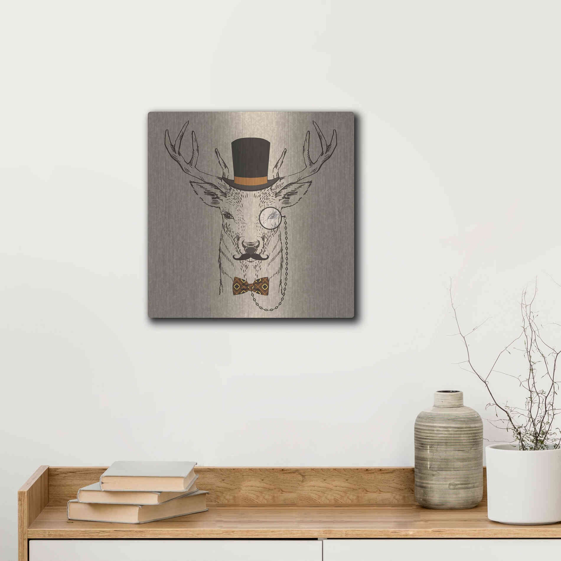 Luxe Metal Art 'Deer-man 2' by GraphINC, Metal Wall Art,12x12