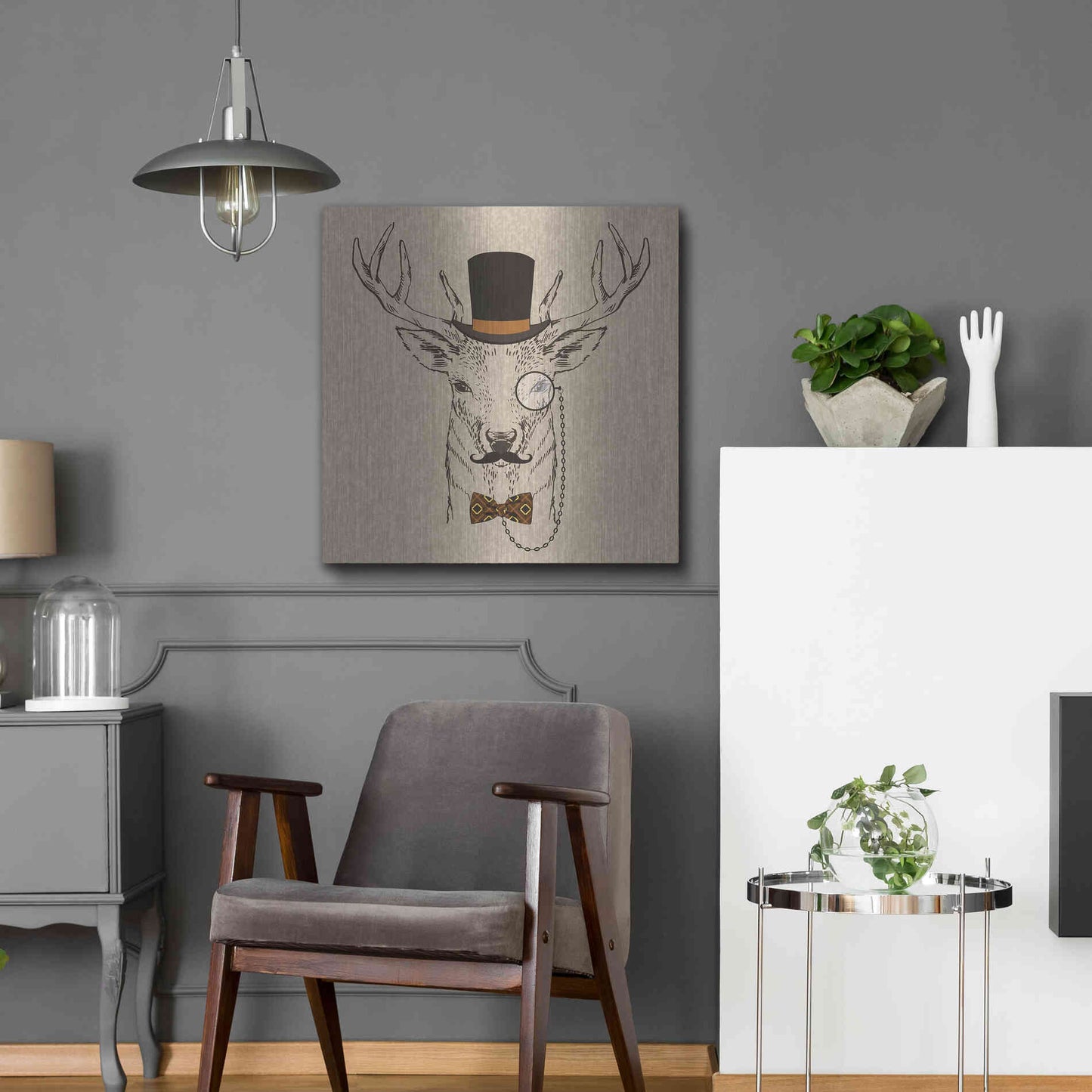 Luxe Metal Art 'Deer-man 2' by GraphINC, Metal Wall Art,24x24