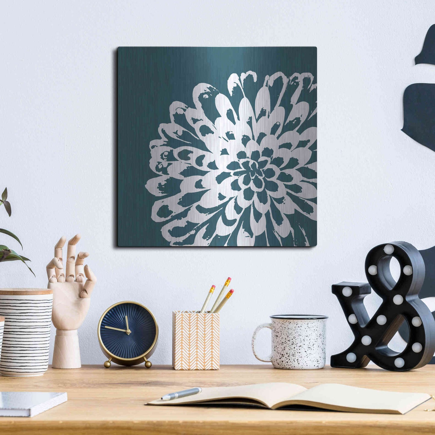 Luxe Metal Art 'Graphic Flower 1' by GraphINC, Metal Wall Art,12x12