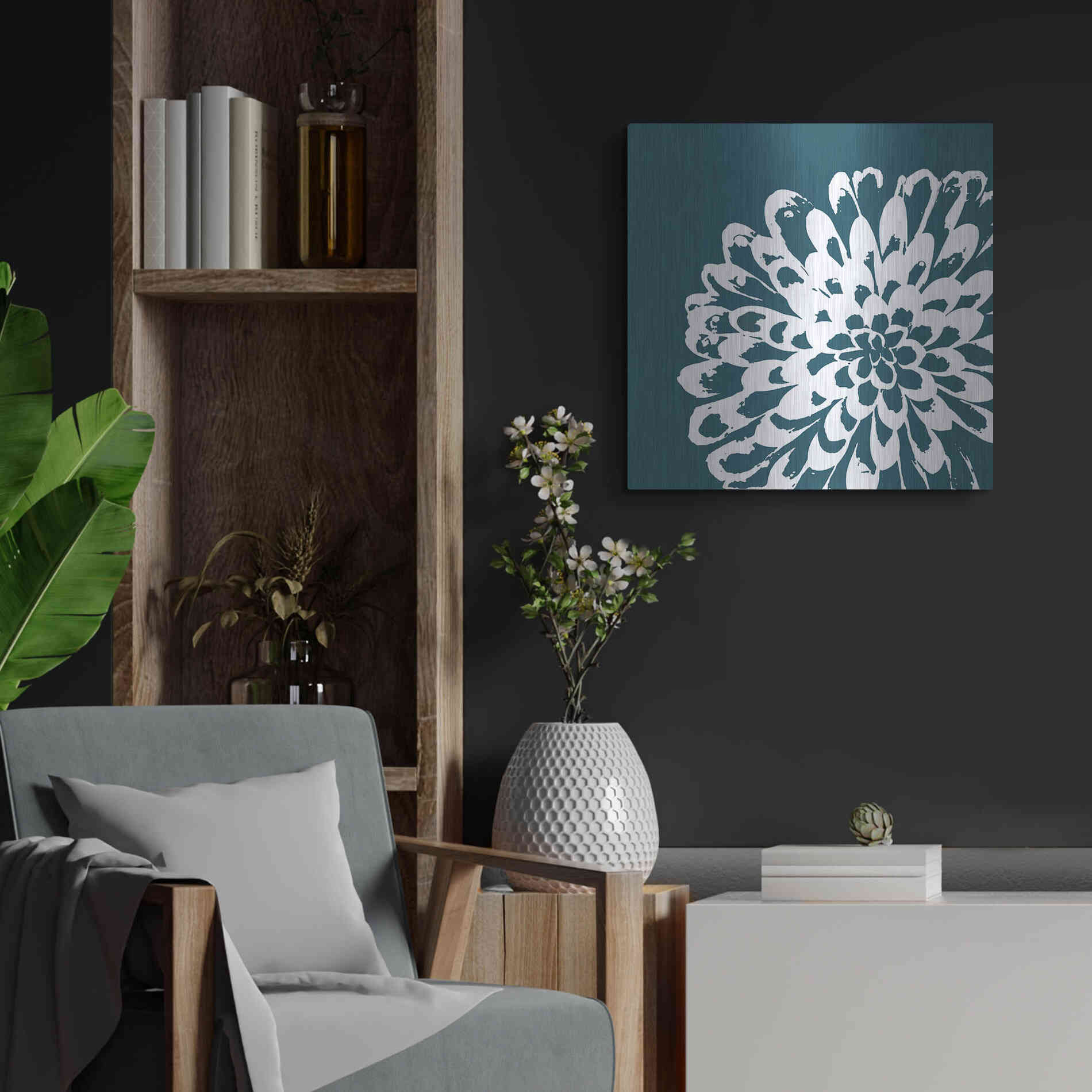 Luxe Metal Art 'Graphic Flower 1' by GraphINC, Metal Wall Art,24x24