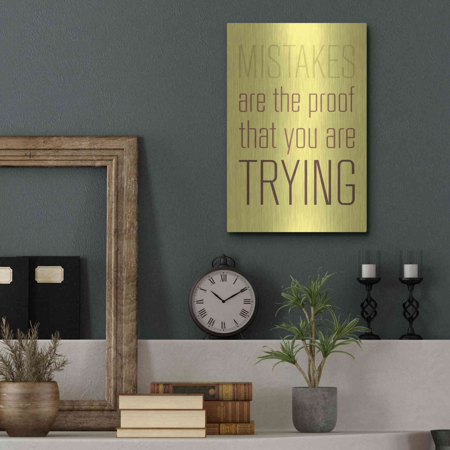 Luxe Metal Art 'Mistakes Are the proof' by GraphINC, Metal Wall Art,12x16