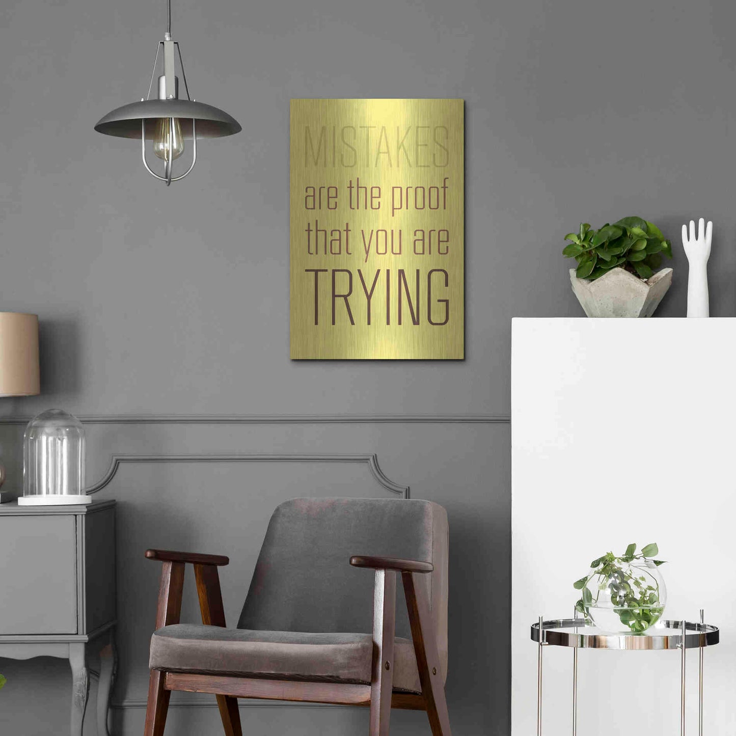 Luxe Metal Art 'Mistakes Are the proof' by GraphINC, Metal Wall Art,16x24