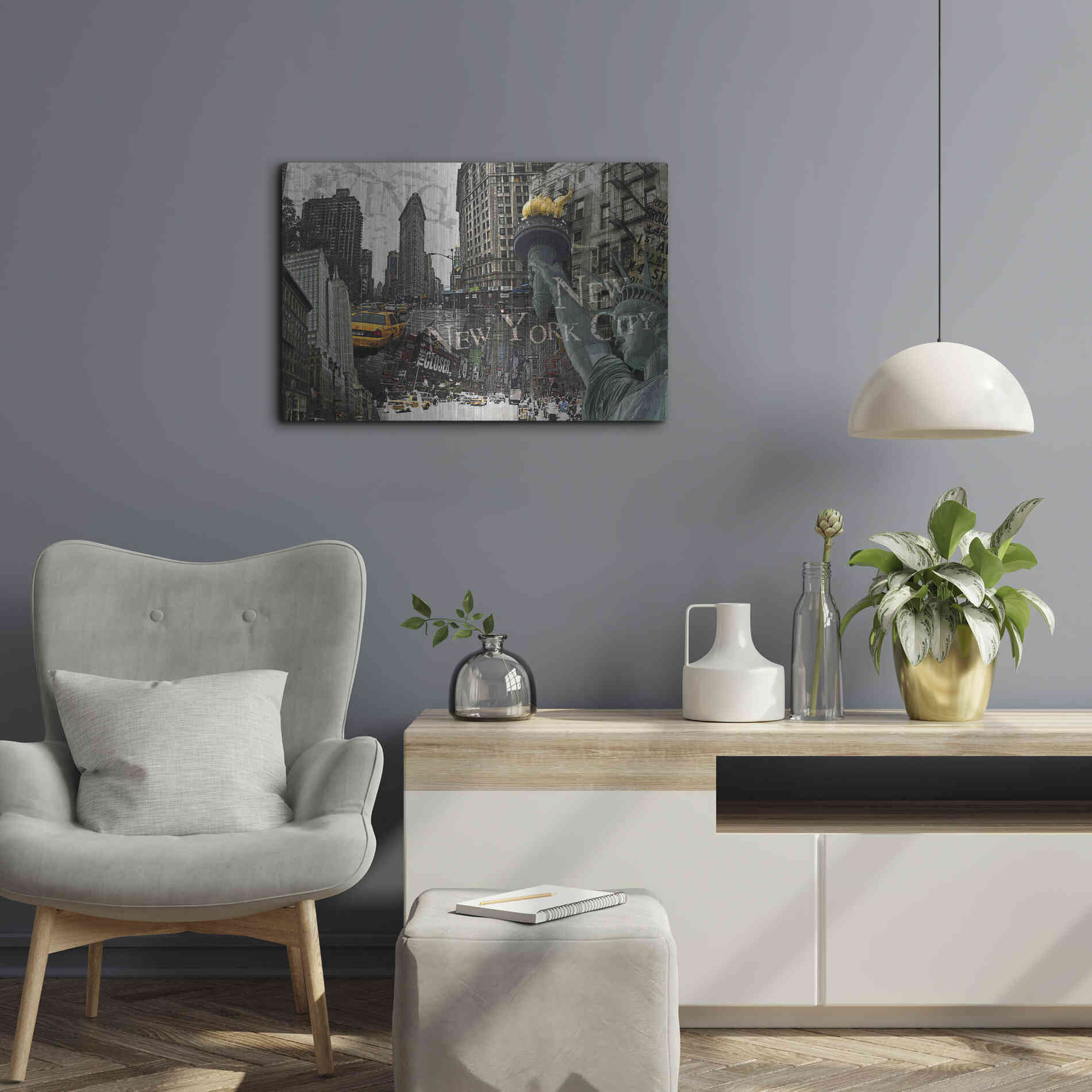 Luxe Metal Art 'New York' by GraphINC, Metal Wall Art,24x16