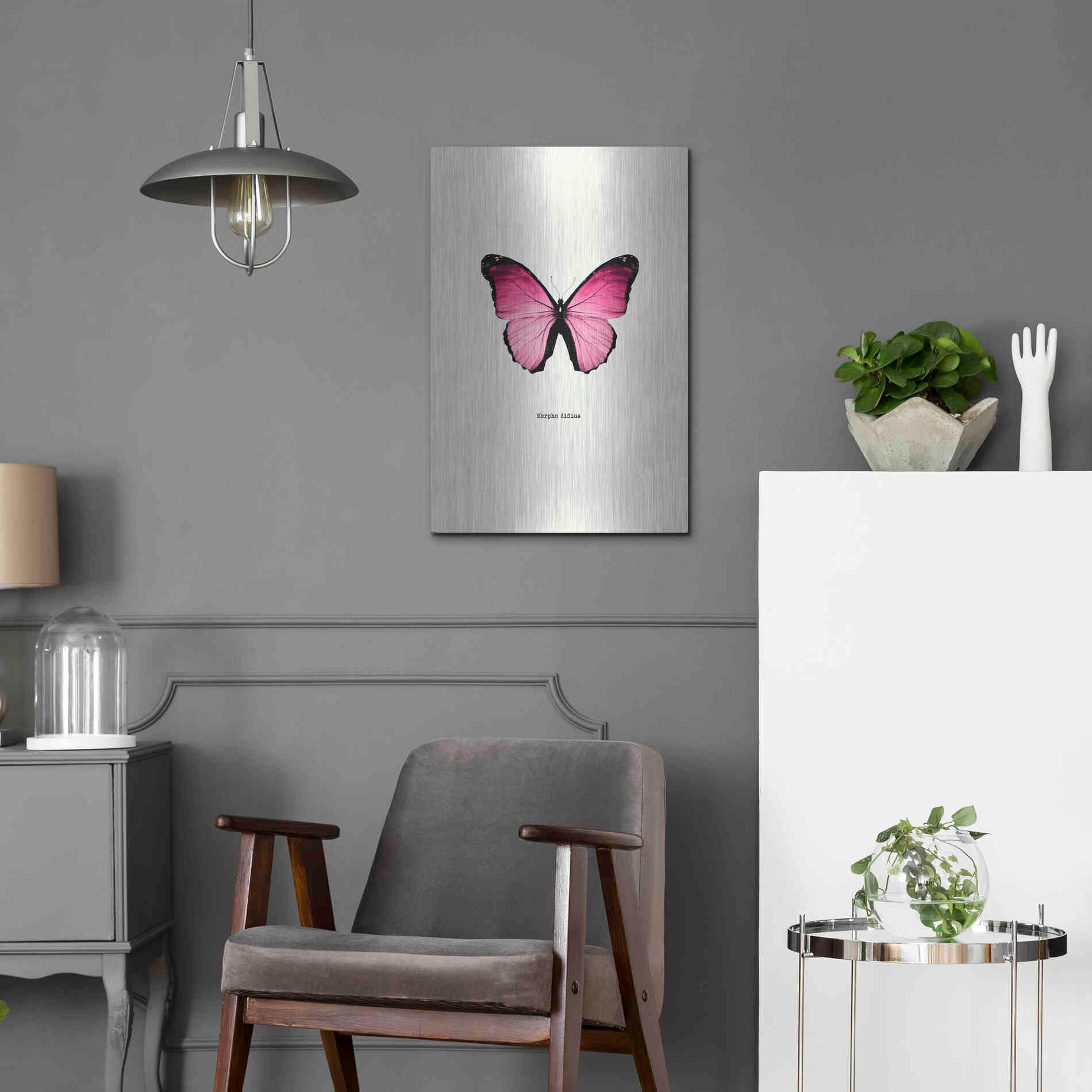 Luxe Metal Art 'Pink Butterfly' by GraphINC, Metal Wall Art,16x24