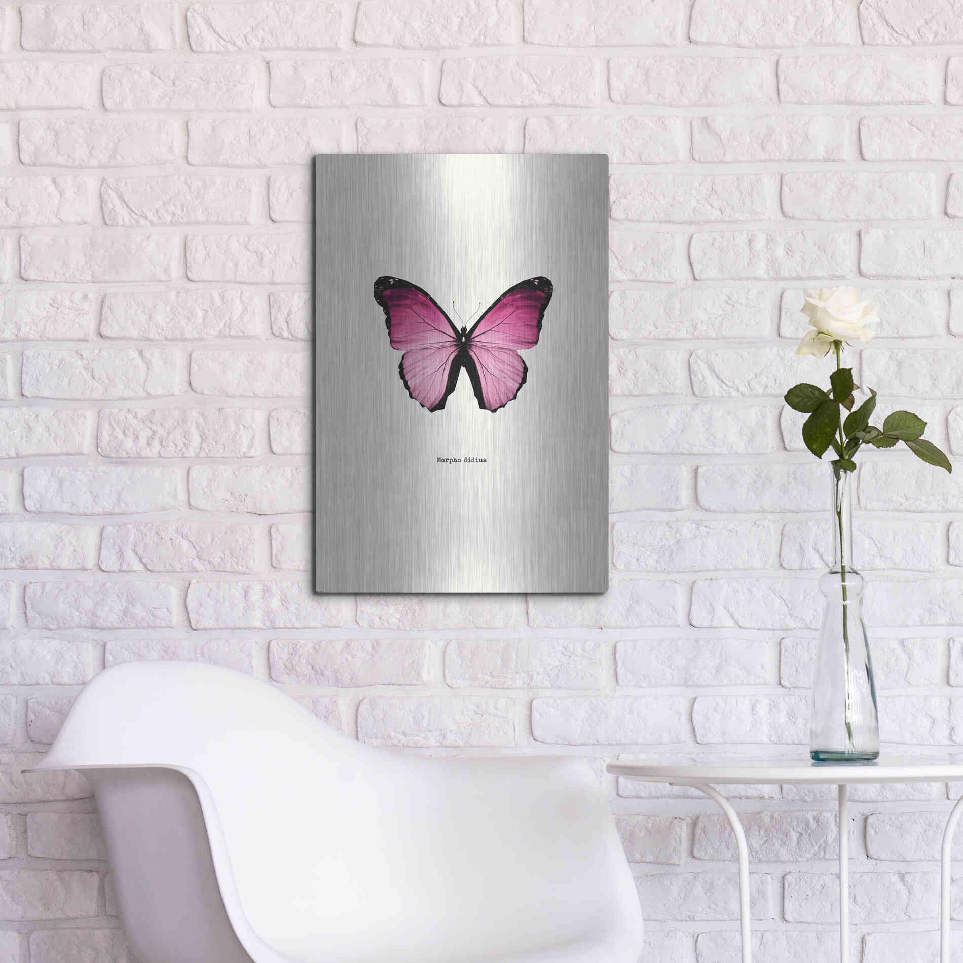 Luxe Metal Art 'Pink Butterfly' by GraphINC, Metal Wall Art,16x24