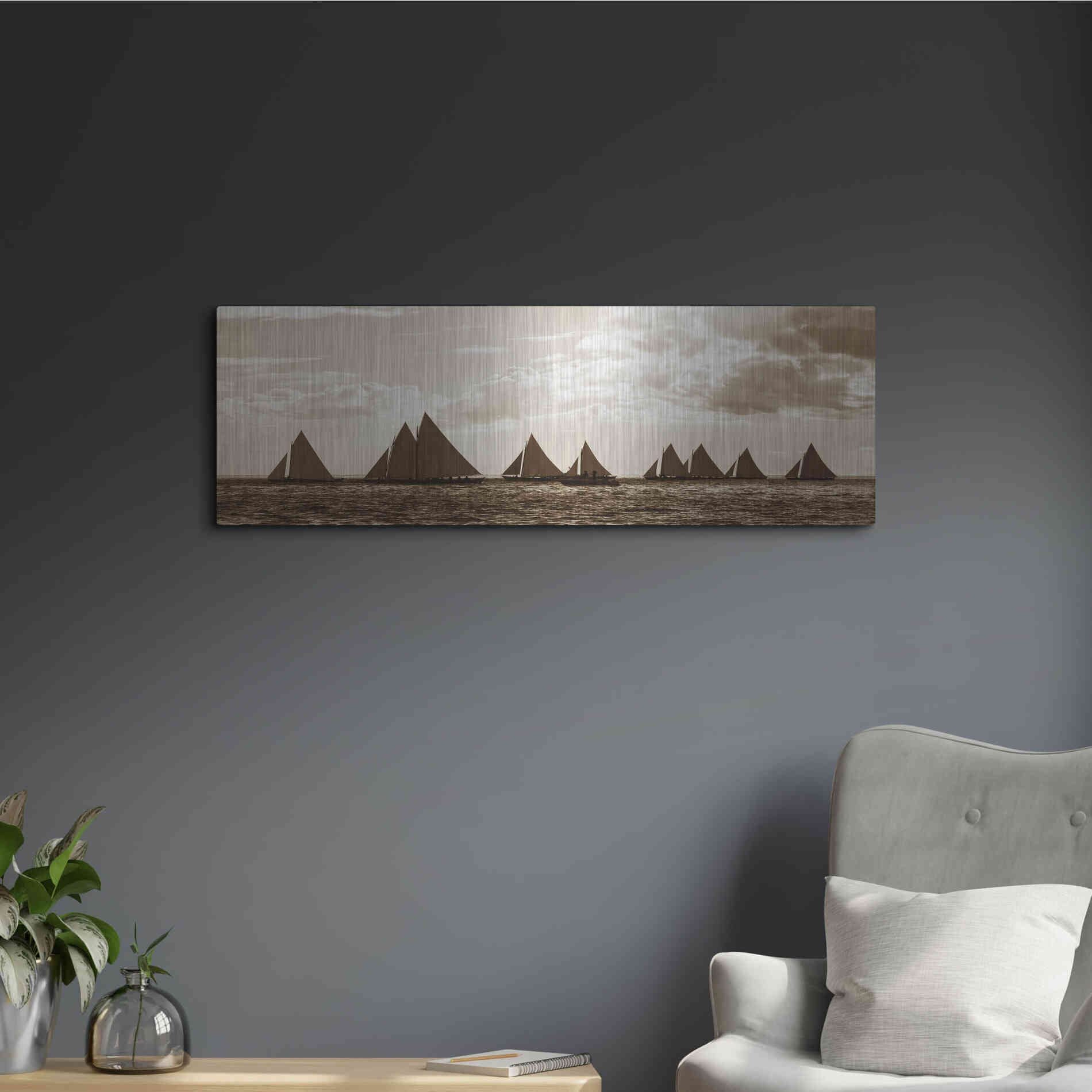 Luxe Metal Art 'Sailboats' by GraphINC, Metal Wall Art,36x12