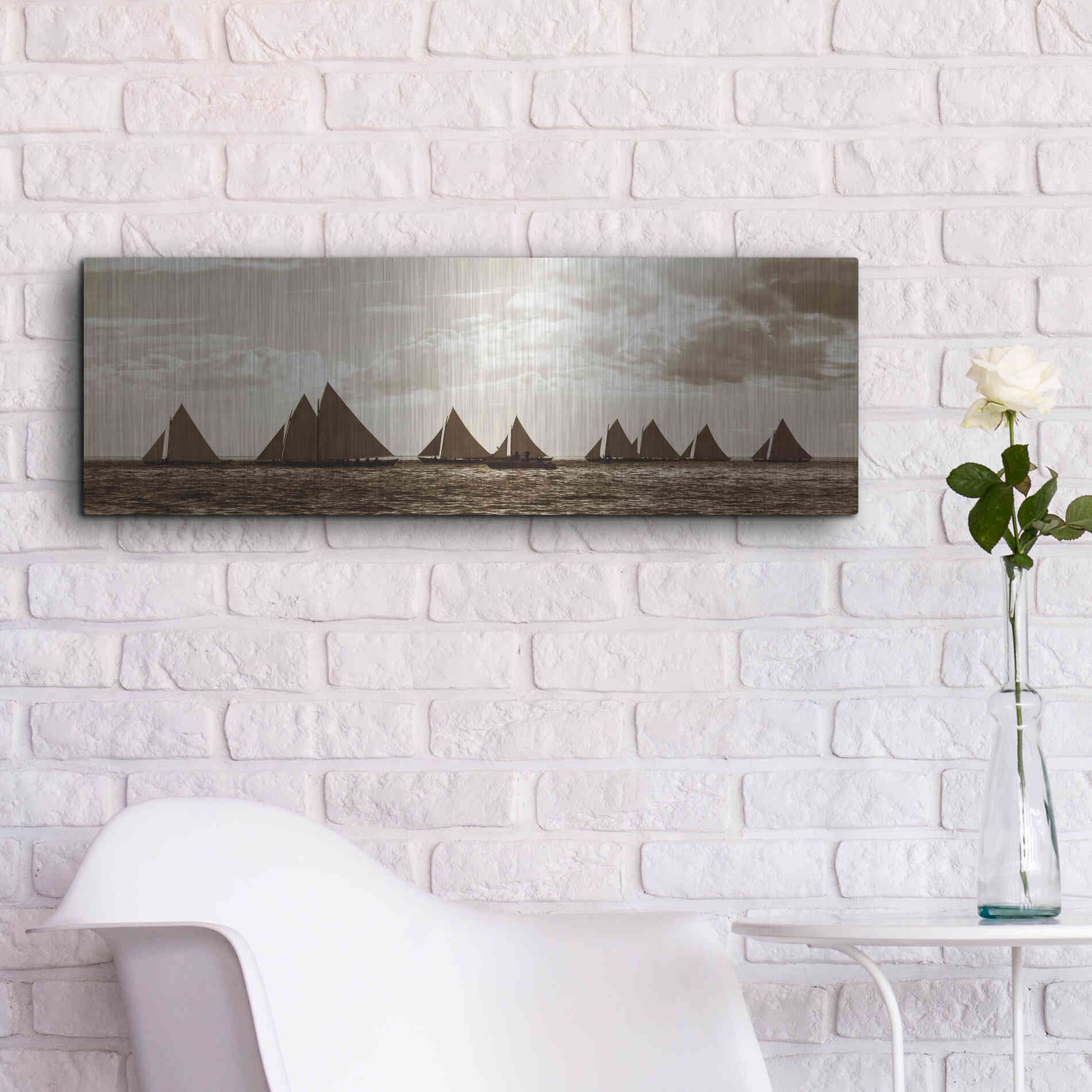 Luxe Metal Art 'Sailboats' by GraphINC, Metal Wall Art,36x12