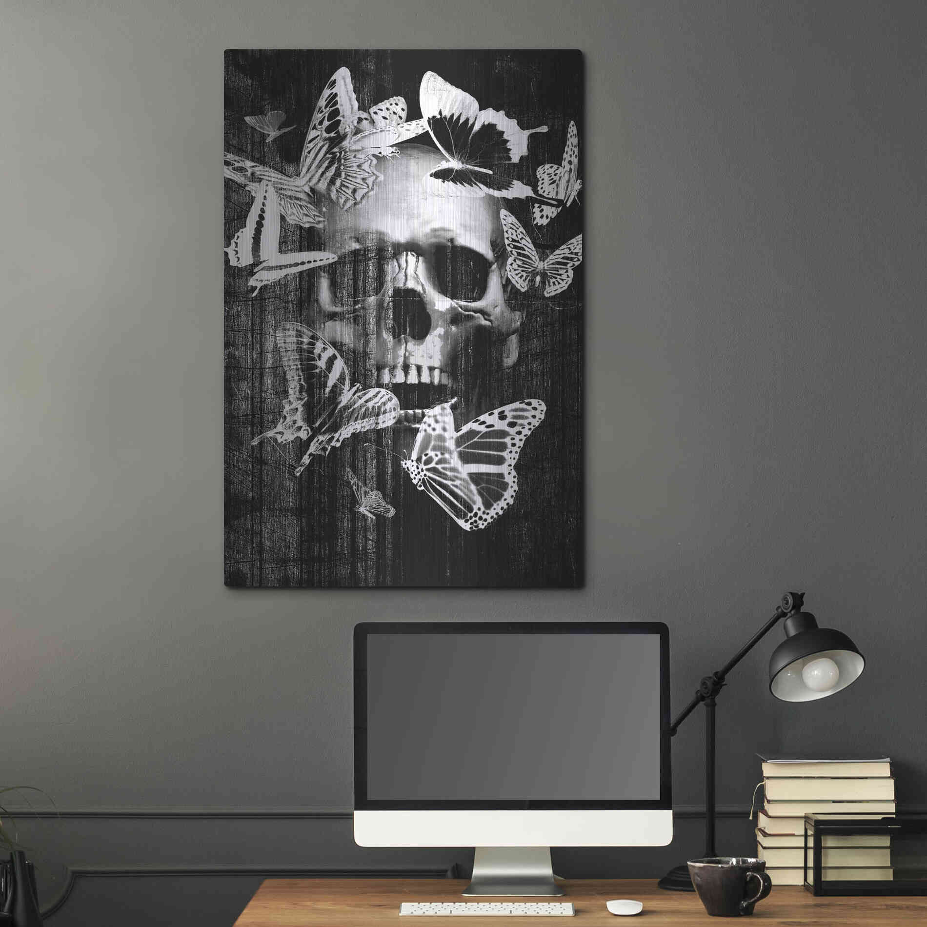 Luxe Metal Art 'Skull Butterfly Crown' by GraphINC, Metal Wall Art,24x36