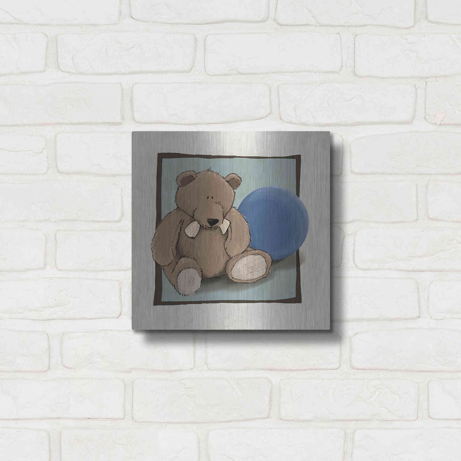 Luxe Metal Art 'Teddy Bear and Ball' by GraphINC, Metal Wall Art,12x12