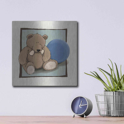 Luxe Metal Art 'Teddy Bear and Ball' by GraphINC, Metal Wall Art,12x12