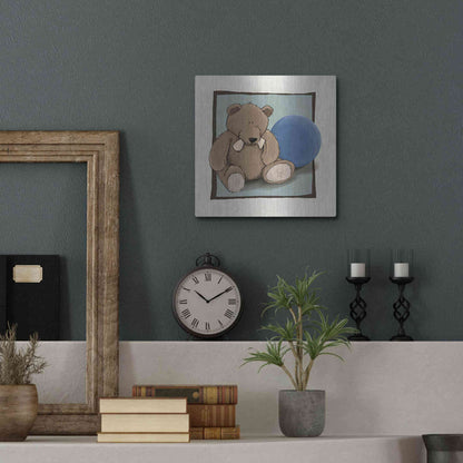 Luxe Metal Art 'Teddy Bear and Ball' by GraphINC, Metal Wall Art,12x12