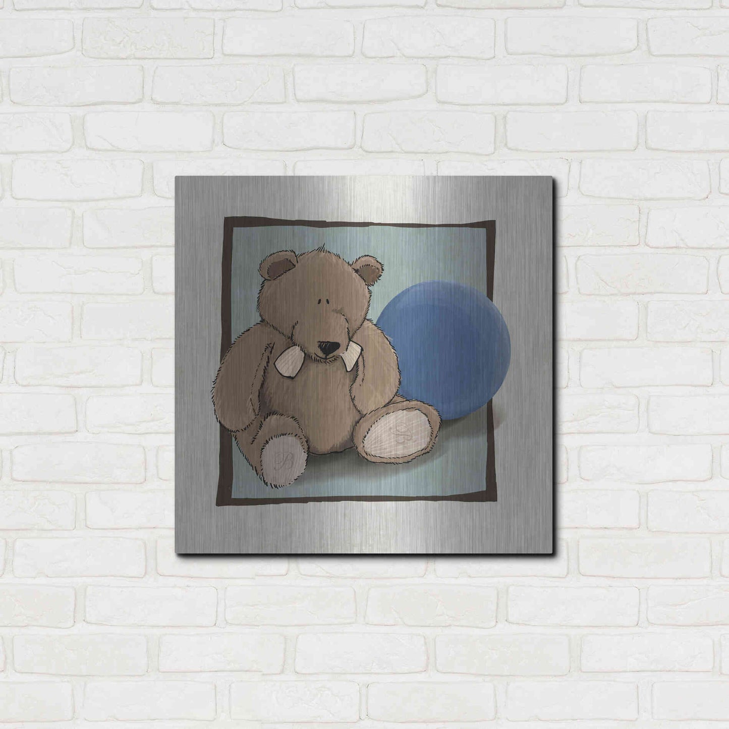 Luxe Metal Art 'Teddy Bear and Ball' by GraphINC, Metal Wall Art,24x24