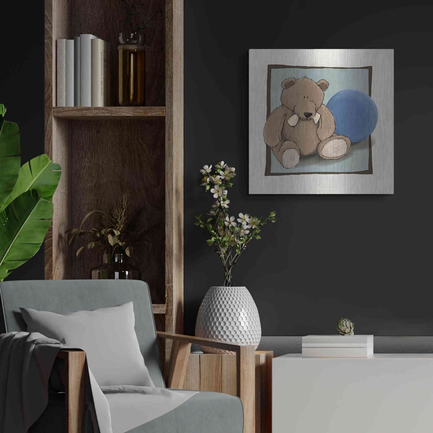 Luxe Metal Art 'Teddy Bear and Ball' by GraphINC, Metal Wall Art,24x24