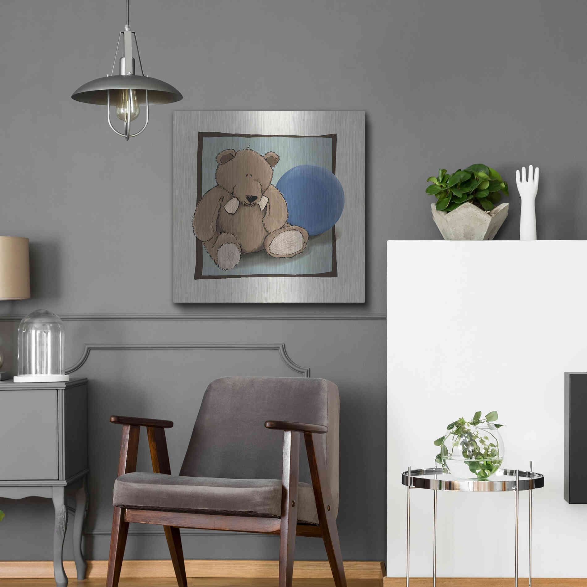 Luxe Metal Art 'Teddy Bear and Ball' by GraphINC, Metal Wall Art,24x24